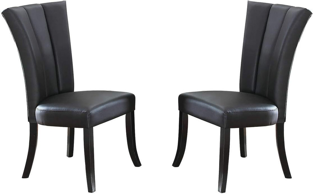 Black Faux Leather Upholstered Lines Back Set Of 2Pc Chairs Dining Room Wide Flair Back Chair Black Dining Room Modern Dining Chairs Ladder Back Rubber Wood