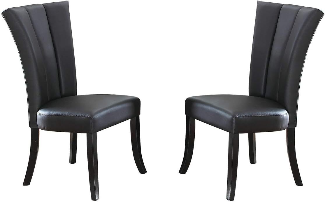 Black Faux Leather Upholstered Lines Back Set Of 2Pc Chairs Dining Room Wide Flair Back Chair Black Dining Room Modern Dining Chairs Ladder Back Rubber Wood