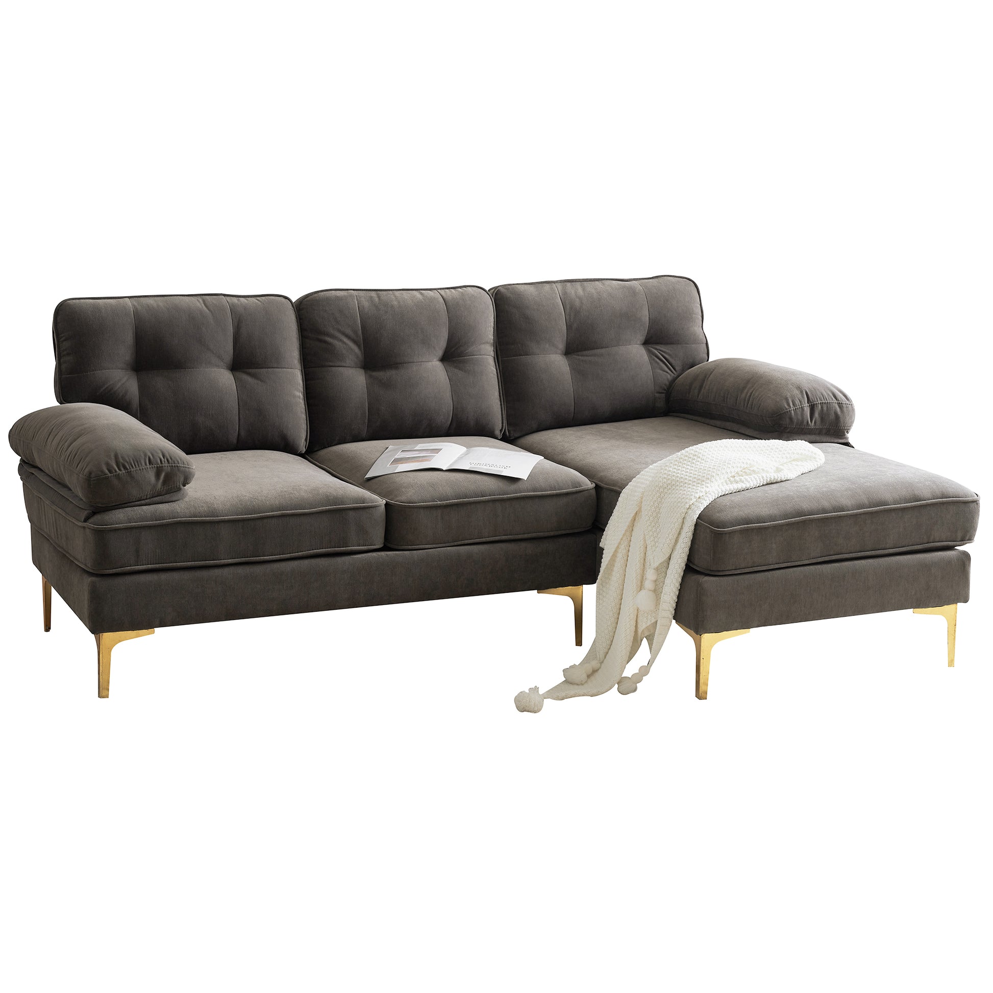 83" Modern Sectional Sofas Couches Velvet L Shaped Couches For Living Room, Bedroom, Brown Brown Foam Velvet