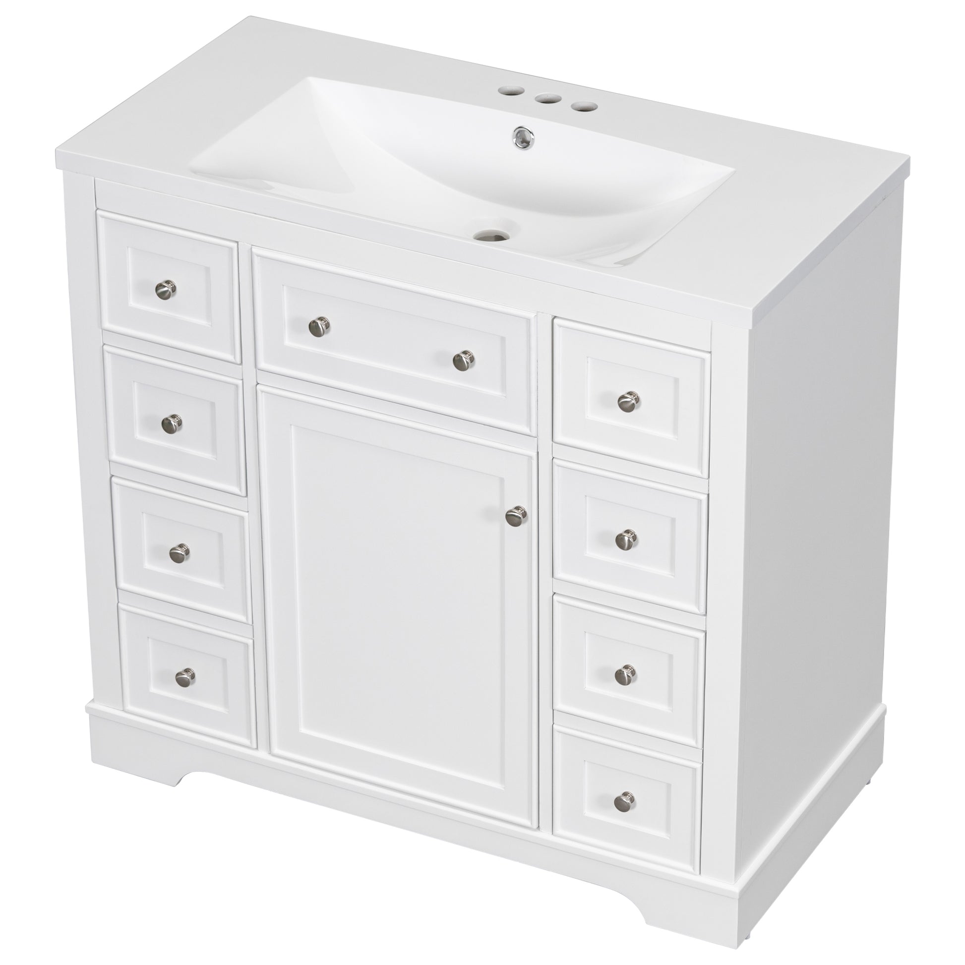 36" Bathroom Vanity With Sink Combo, One Cabinet And Six Drawers, Solid Wood And Mdf Board, White White Solid Wood Mdf