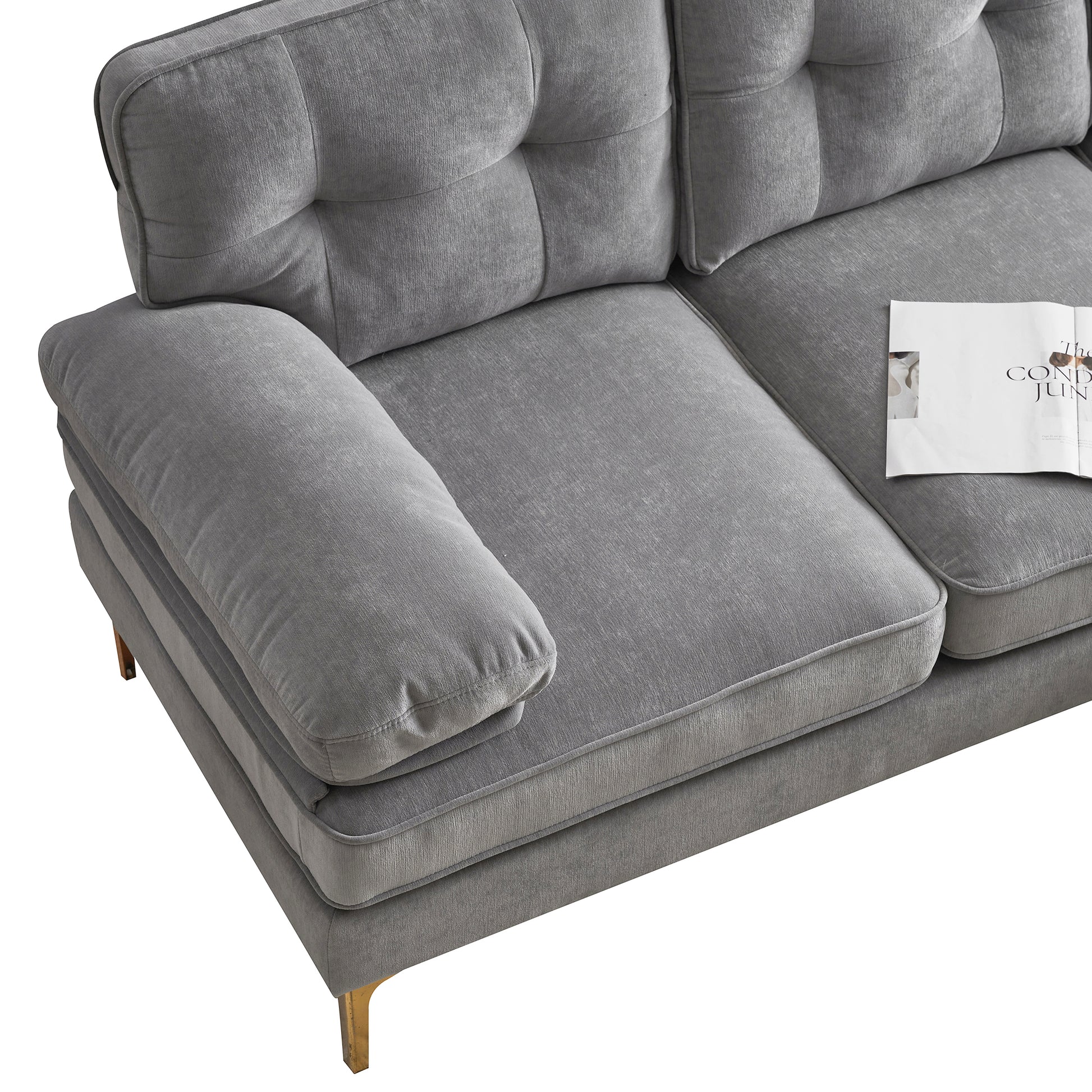 83" Modern Sectional Sofas Couches Velvet L Shaped Couches For Living Room, Bedroom, Light Grey Light Grey Foam Velvet