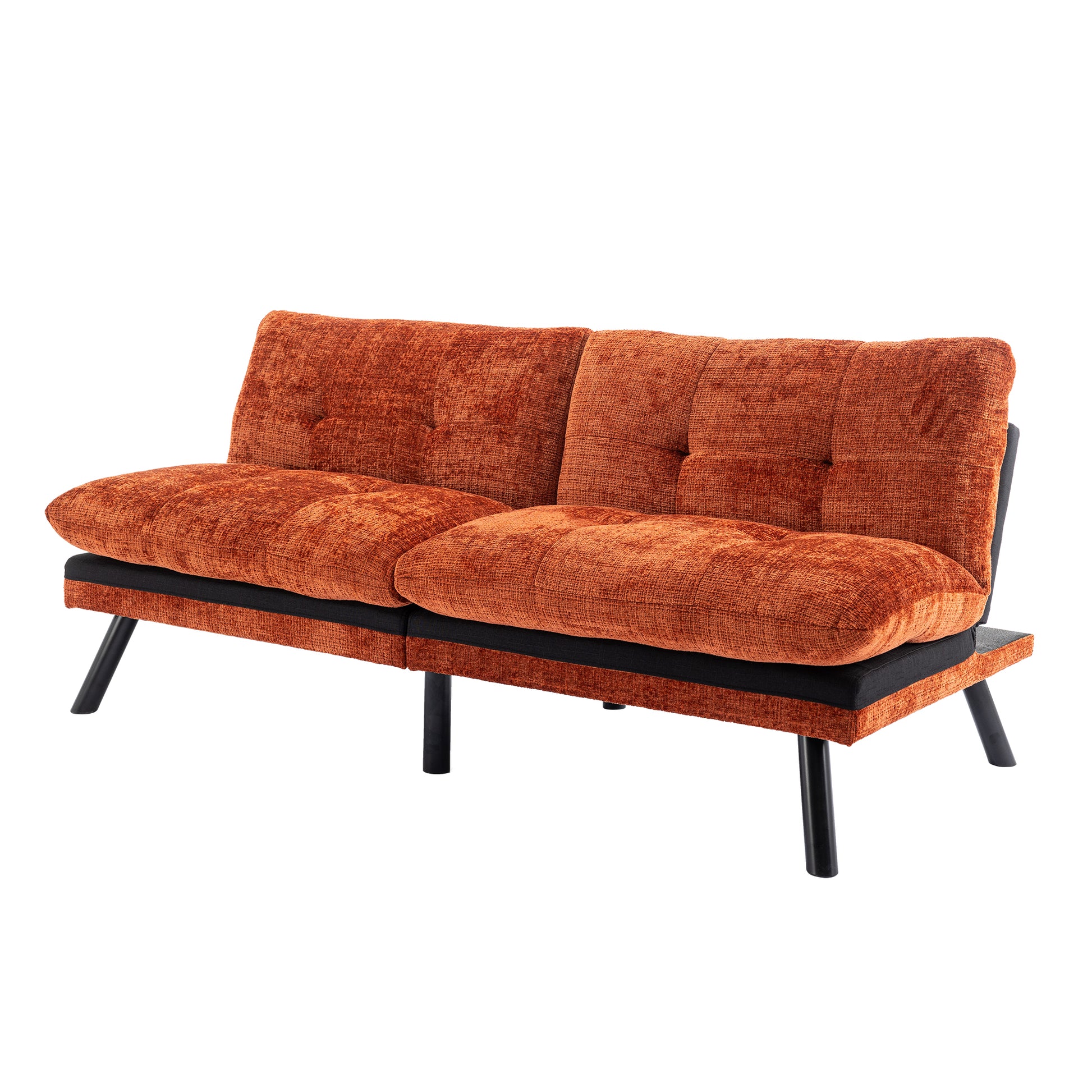 Convertible Sofa Bed Loveseat Futon Bedadjustable Lounge Couch With Metal Legs,Futon Sets For Compact Living Space Chenille Orange Orange Upholstered