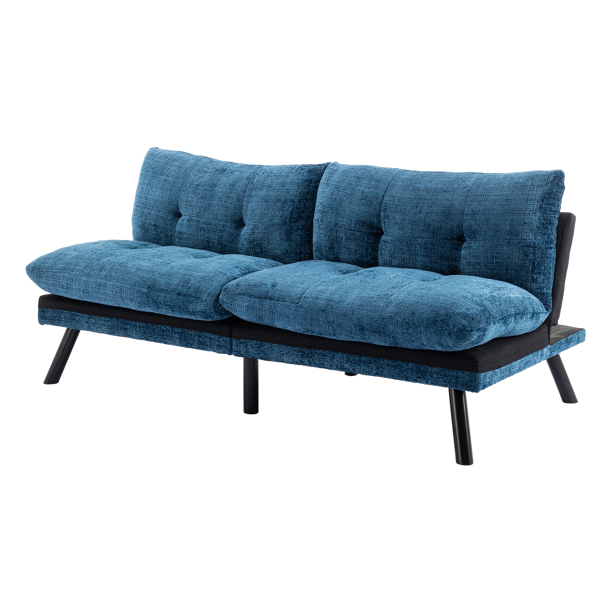 Convertible Sofa Bed Loveseat Futon Bedadjustable Lounge Couch With Metal Legs,Futon Sets For Compact Living Space Chenille Blue Blue Upholstered