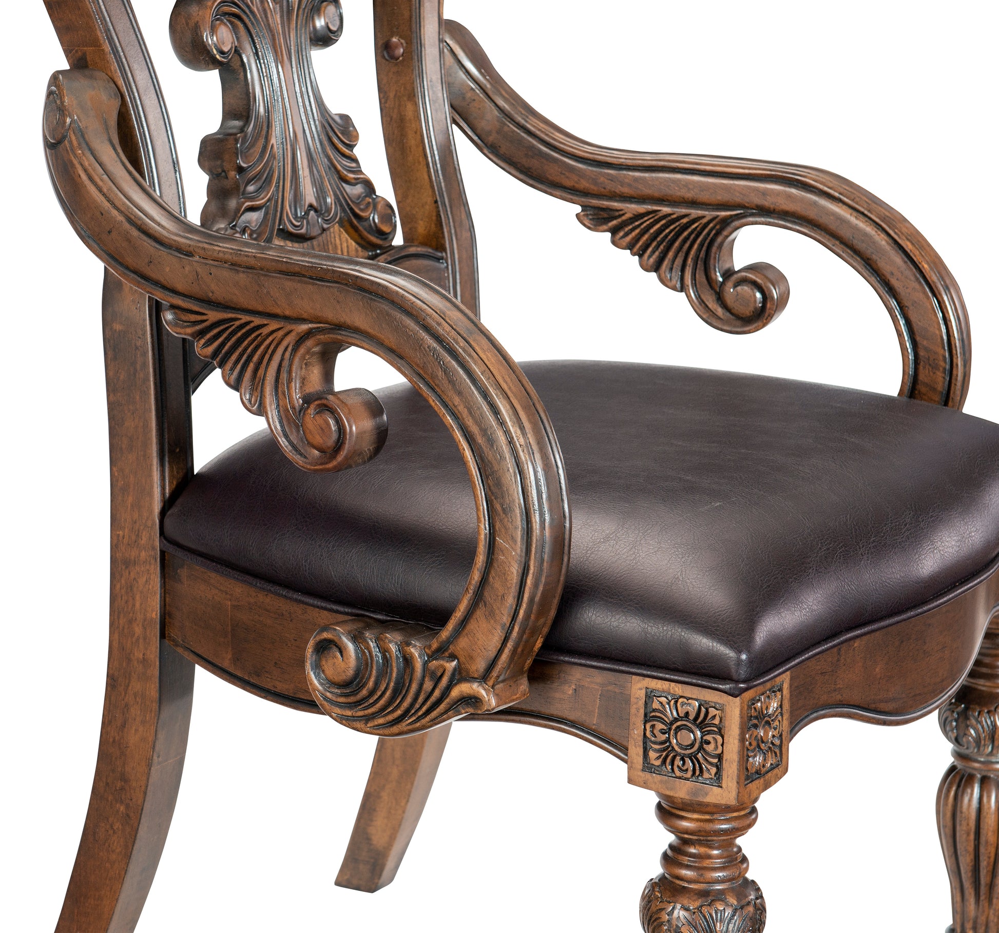 Traditional Formal Dining Furniture Armchairs Set Of 2Pc Dark Oak Finish Wood Frame Faux Leather Upholstered Seat Dark Oak Dining Room Traditional Arm Chair Wood