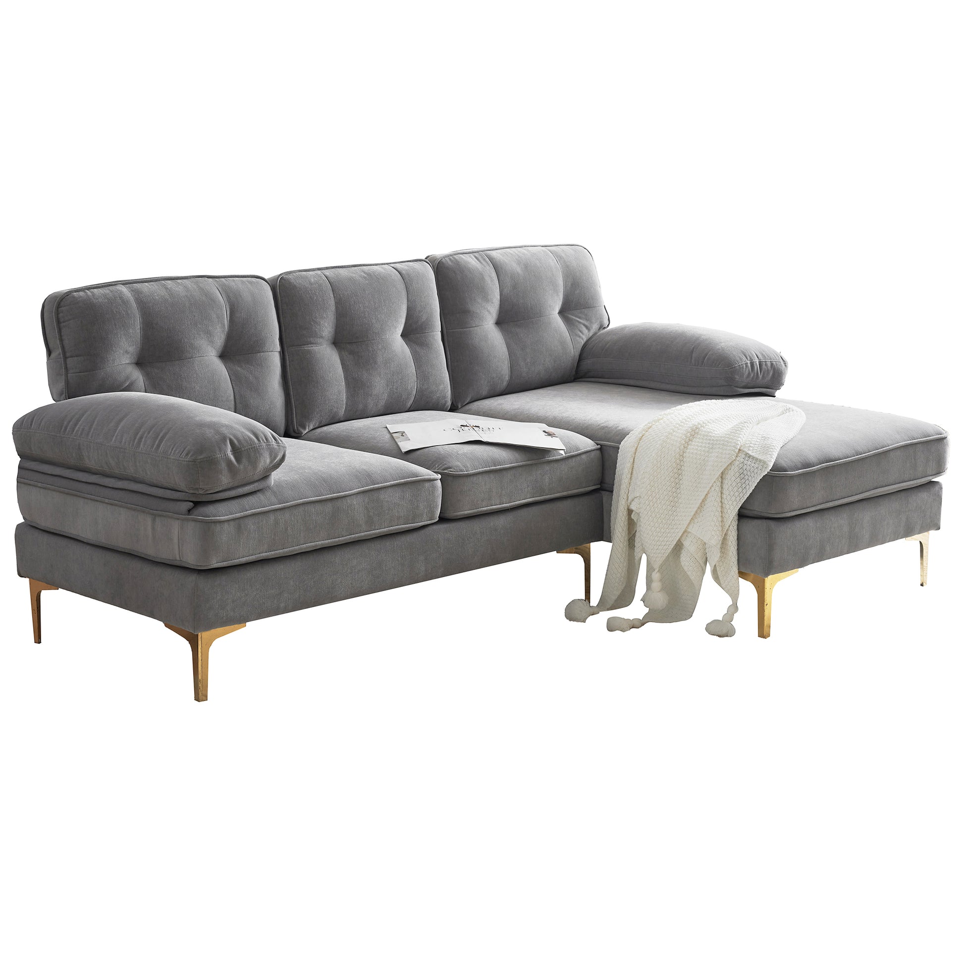 83" Modern Sectional Sofas Couches Velvet L Shaped Couches For Living Room, Bedroom, Light Grey Light Grey Foam Velvet