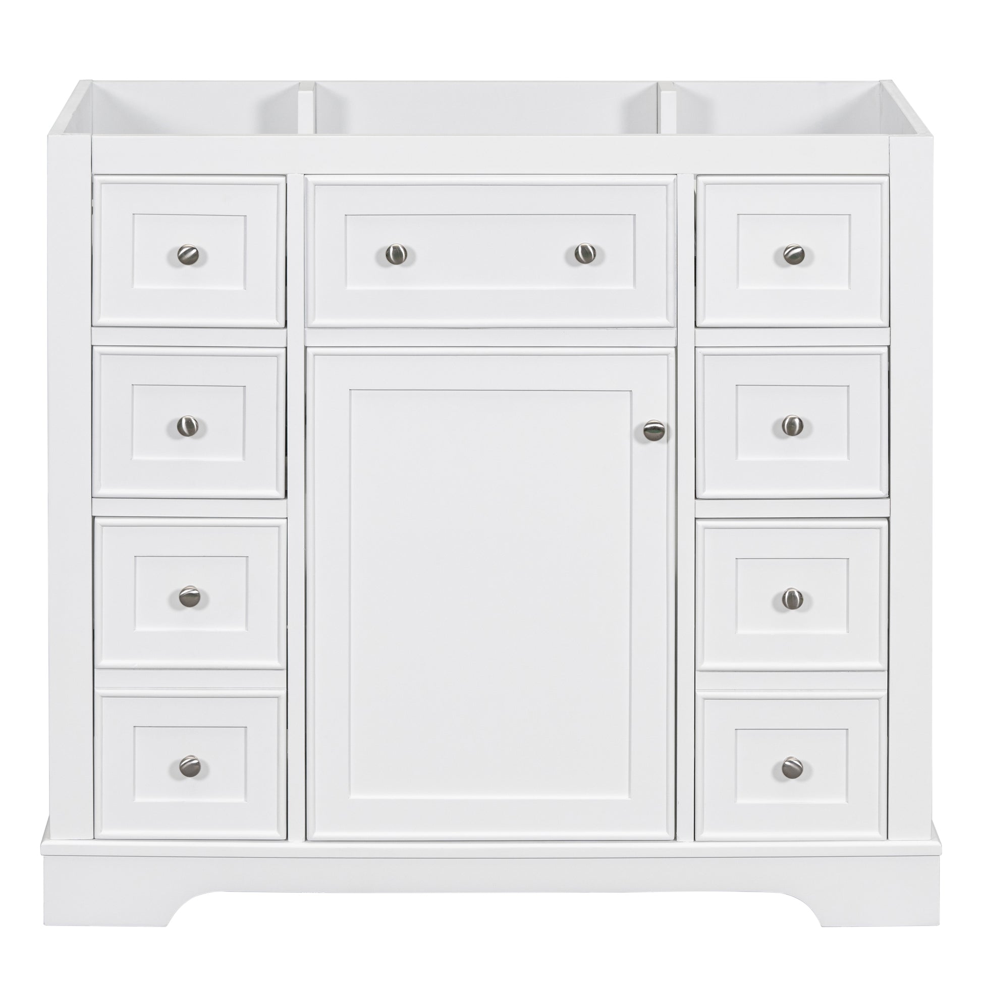 36" Bathroom Vanity Without Sink, Cabinet Base Only, One Cabinet And Six Drawers, White White Solid Wood Mdf