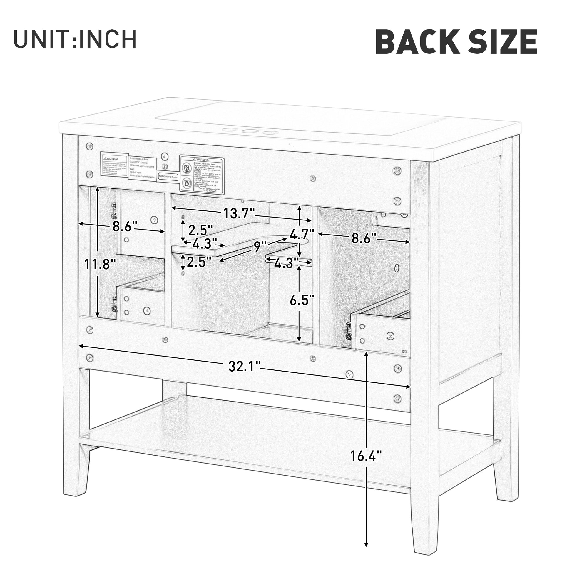 36" Bathroom Vanity With Sink Combo, One Cabinet And Three Drawers, Solid Wood And Mdf Board, White White Solid Wood Mdf