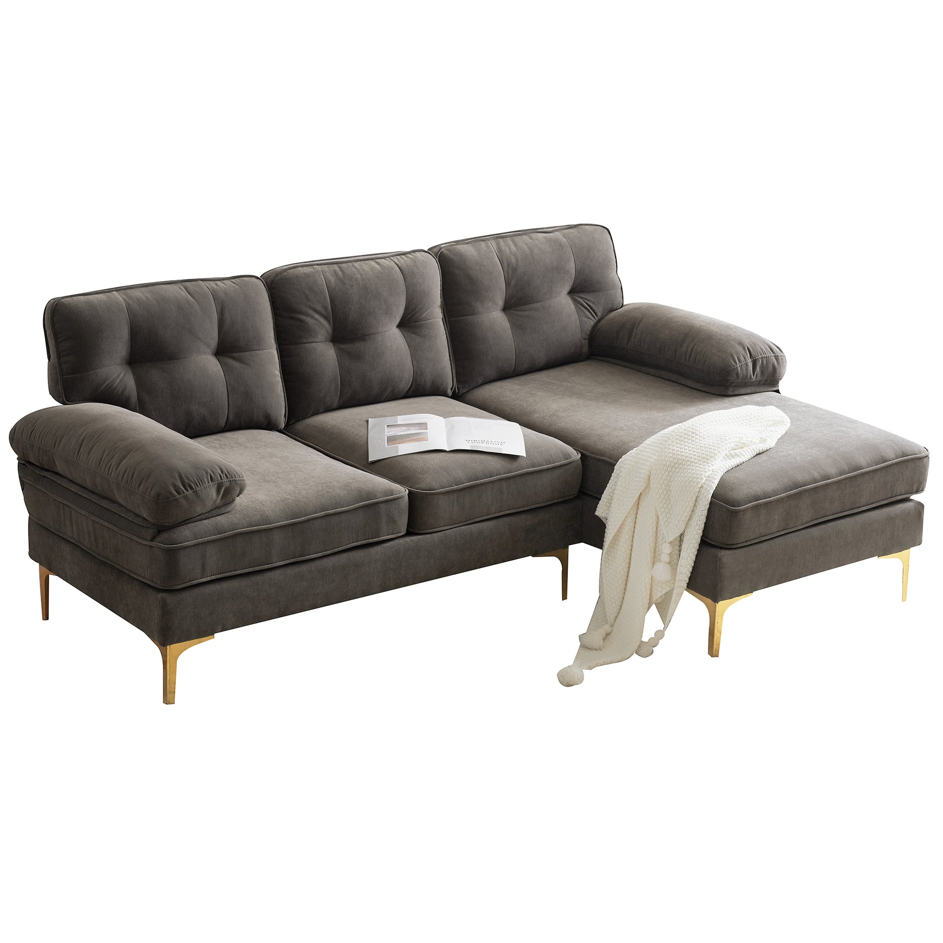 83" Modern Sectional Sofas Couches Velvet L Shaped Couches For Living Room, Bedroom, Brown Brown Foam Velvet