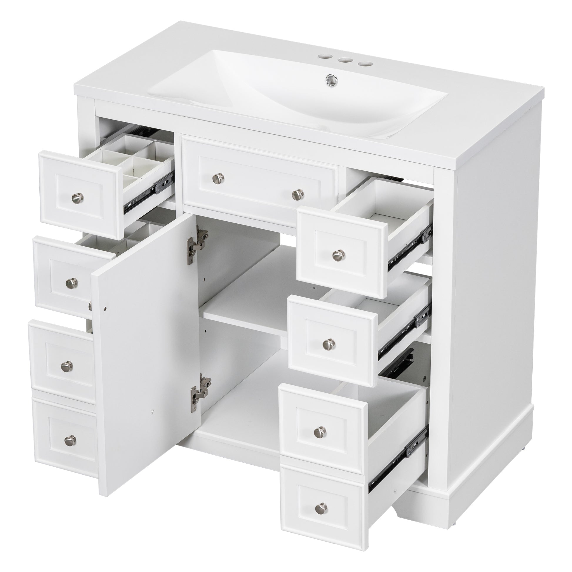 36" Bathroom Vanity With Sink Combo, One Cabinet And Six Drawers, Solid Wood And Mdf Board, White White Solid Wood Mdf