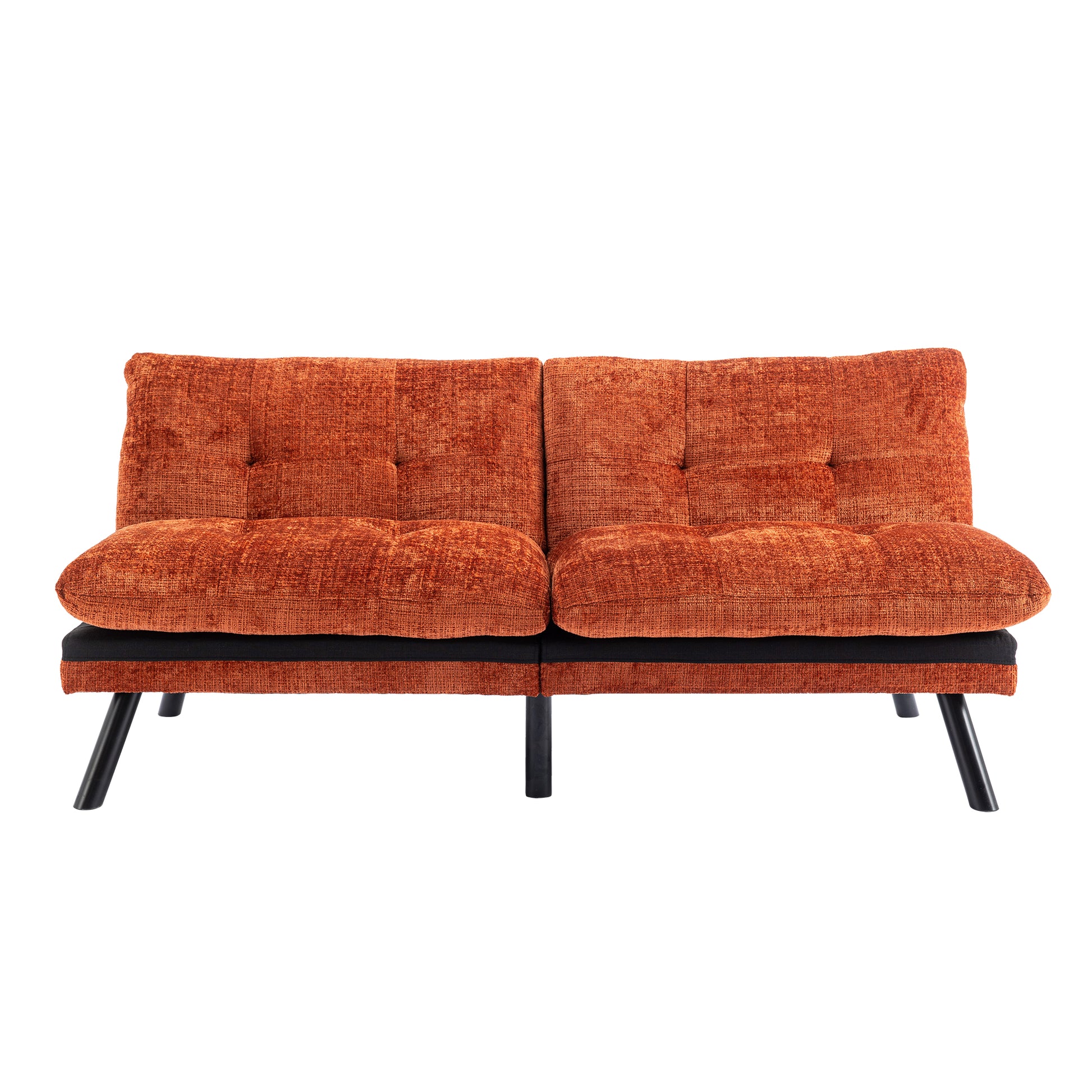 Convertible Sofa Bed Loveseat Futon Bedadjustable Lounge Couch With Metal Legs,Futon Sets For Compact Living Space Chenille Orange Orange Upholstered