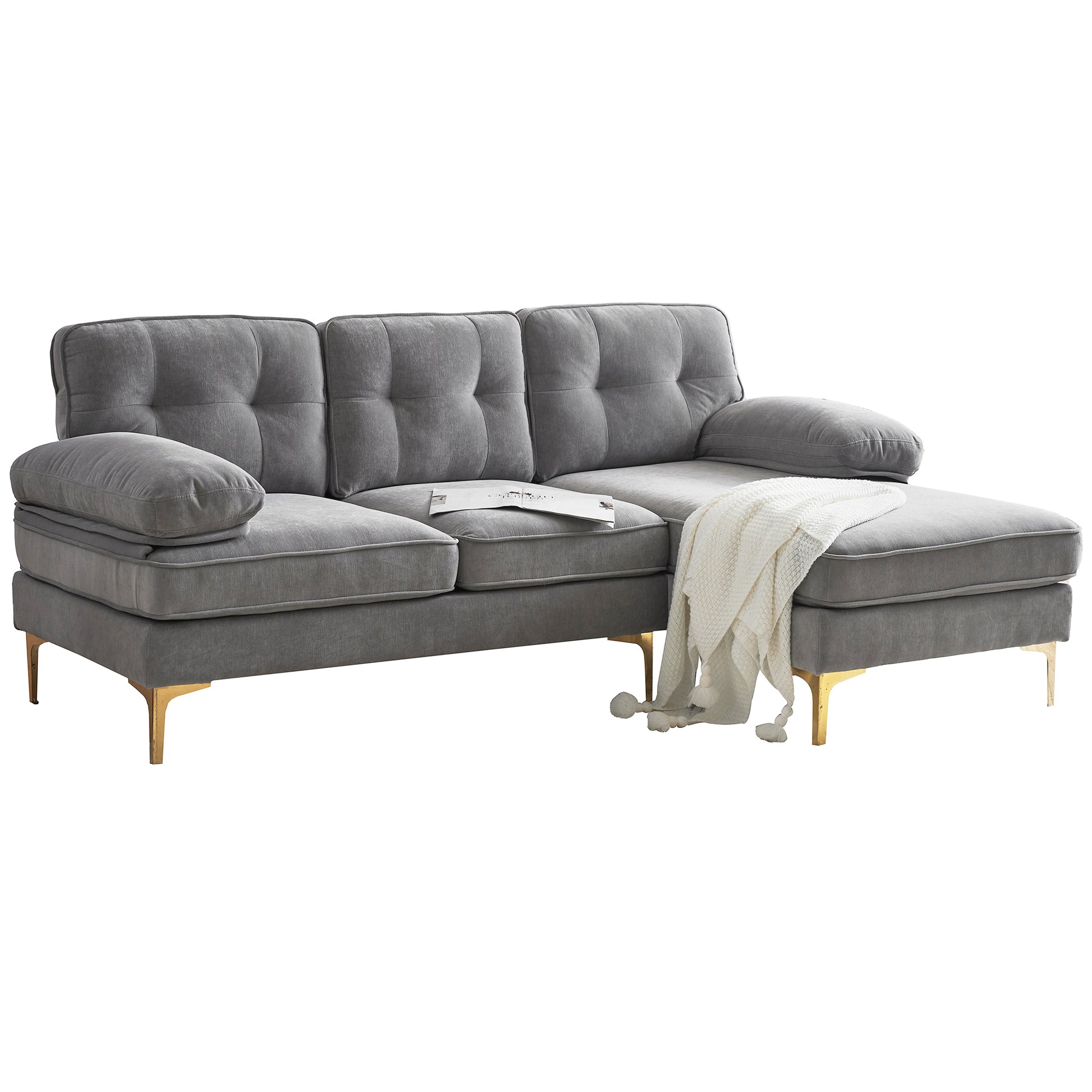 83" Modern Sectional Sofas Couches Velvet L Shaped Couches For Living Room, Bedroom, Light Grey Light Grey Foam Velvet