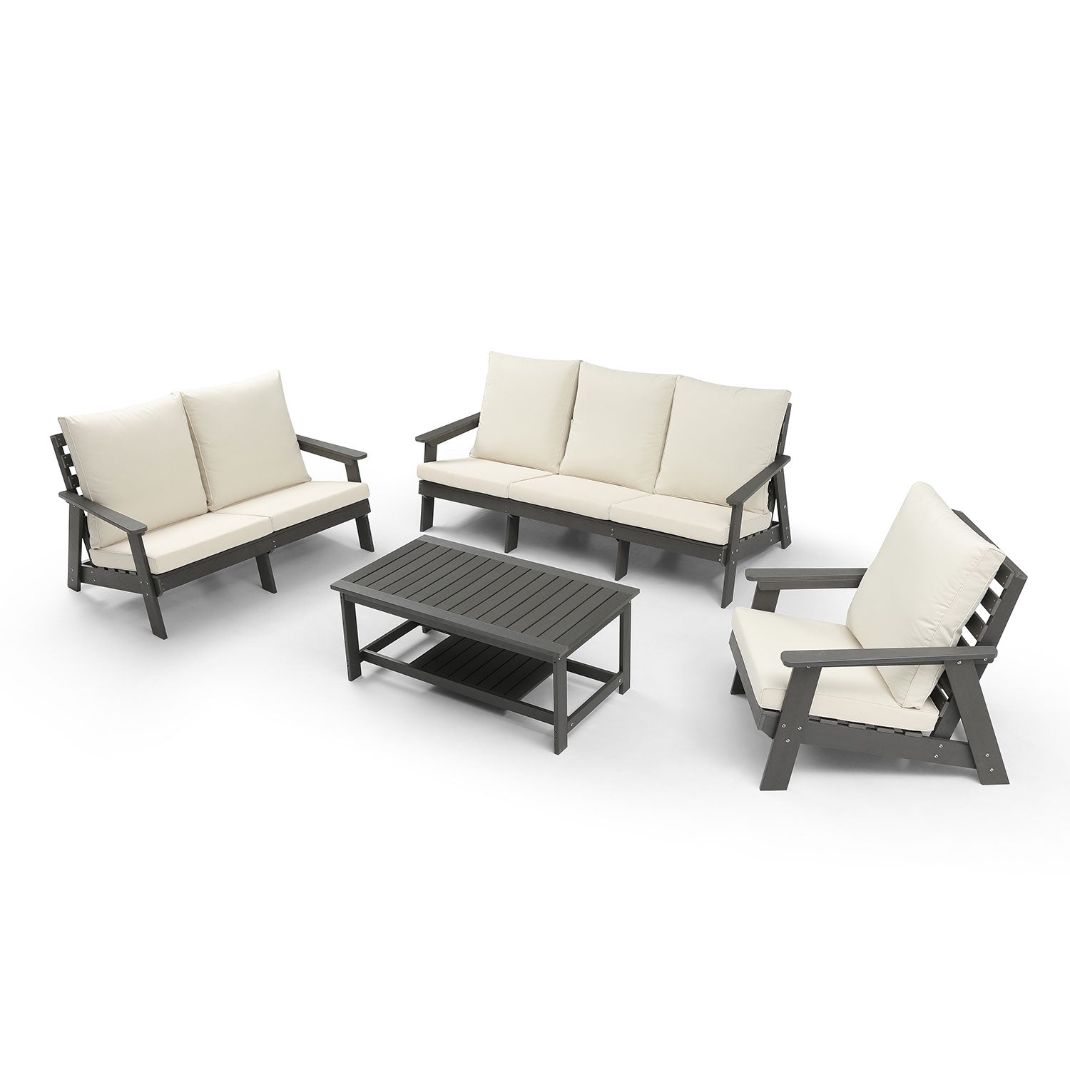 Hips 3 Seater Sofa With Cushion, Outdoor Garden Sofa, Sofa Set For Porch, Poolside, Terrace, And Yard Grey Beige Grey Hdpe