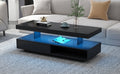 Led Coffee Table With Storage, Modern Center Table With 2 Drawers And Display Shelves, Accent Furniture With Led Lights For Living Room,Black Black Particle Board