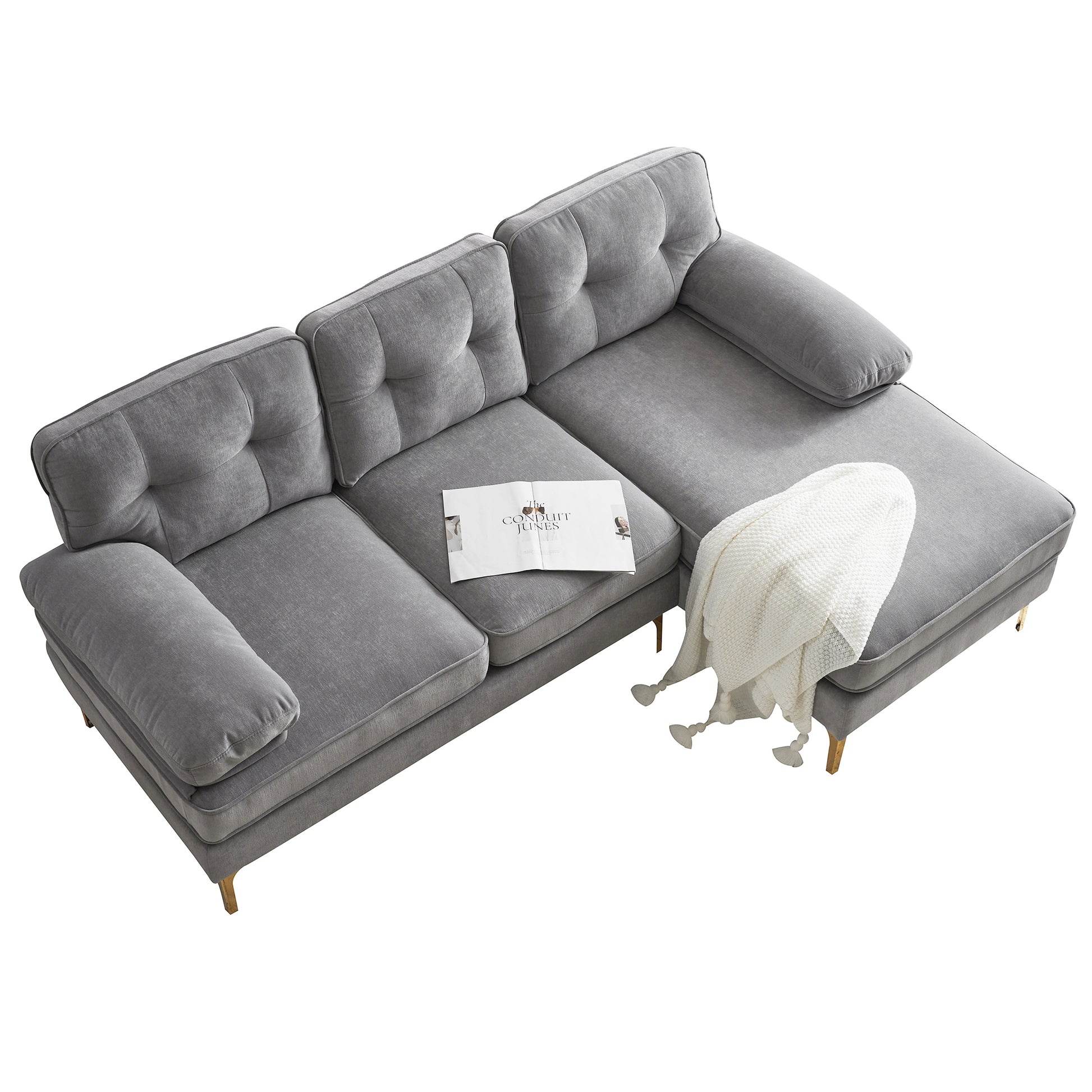 83" Modern Sectional Sofas Couches Velvet L Shaped Couches For Living Room, Bedroom, Light Grey Light Grey Foam Velvet