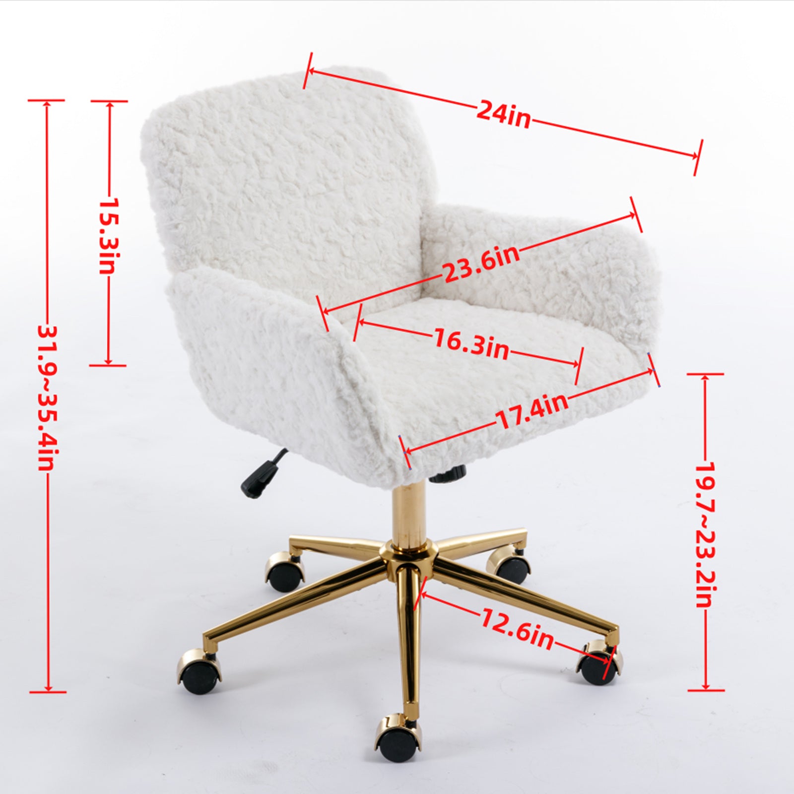 Office Chair,Artificial Rabbit Hair Home Office Chair With Golden Metal Base,Adjustable Desk Chair Swivel Office Chair,Vanity Chair Violet Violet Bedroom Foam Velvet