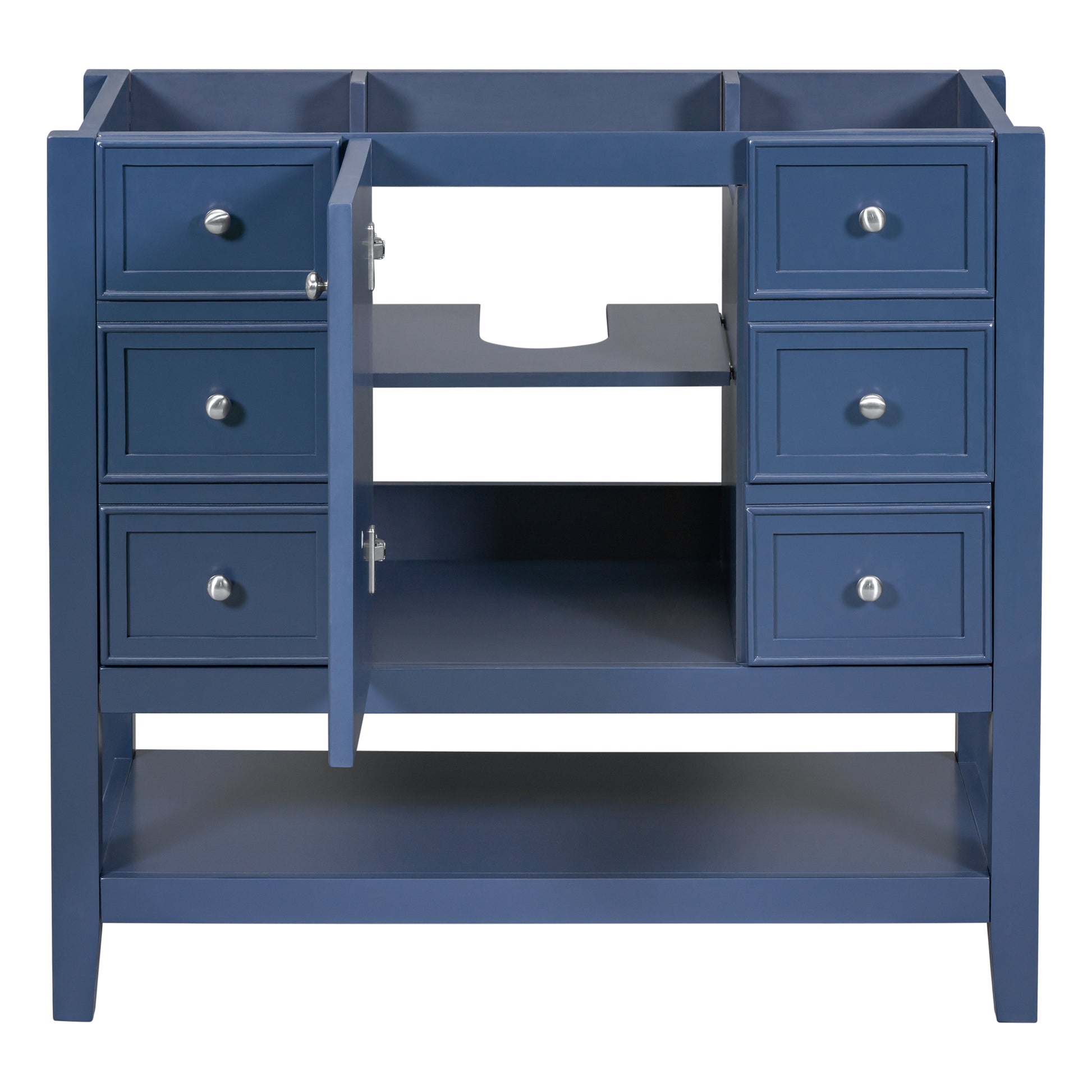 36" Bathroom Vanity Without Sink, Cabinet Base Only, One Cabinet And Three Drawers, Blue Blue Solid Wood Mdf