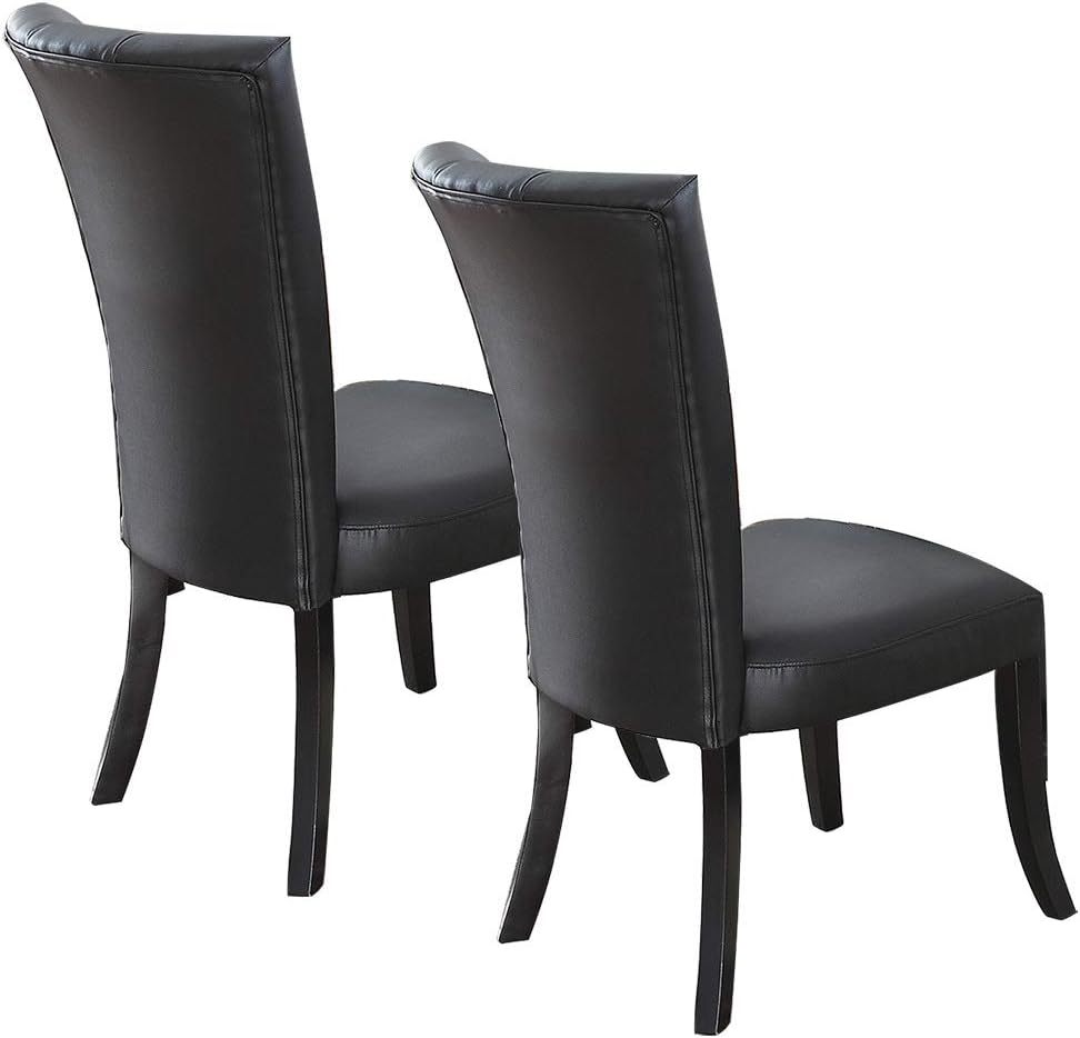 Black Faux Leather Upholstered Lines Back Set Of 2Pc Chairs Dining Room Wide Flair Back Chair Black Dining Room Modern Dining Chairs Ladder Back Rubber Wood