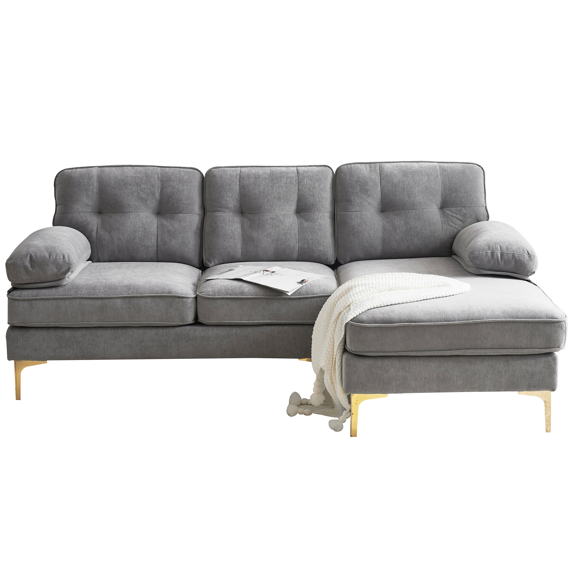 83" Modern Sectional Sofas Couches Velvet L Shaped Couches For Living Room, Bedroom, Light Grey Light Grey Foam Velvet