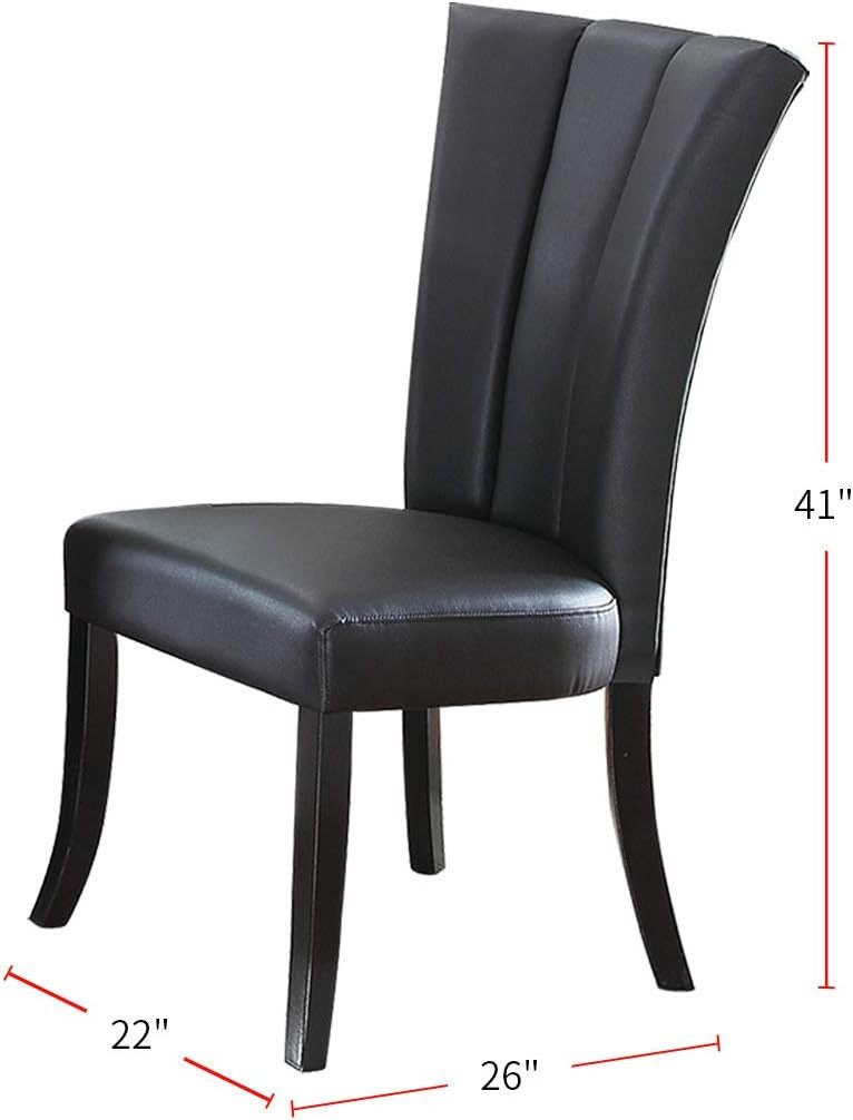 Black Faux Leather Upholstered Lines Back Set Of 2Pc Chairs Dining Room Wide Flair Back Chair Black Dining Room Modern Dining Chairs Ladder Back Rubber Wood