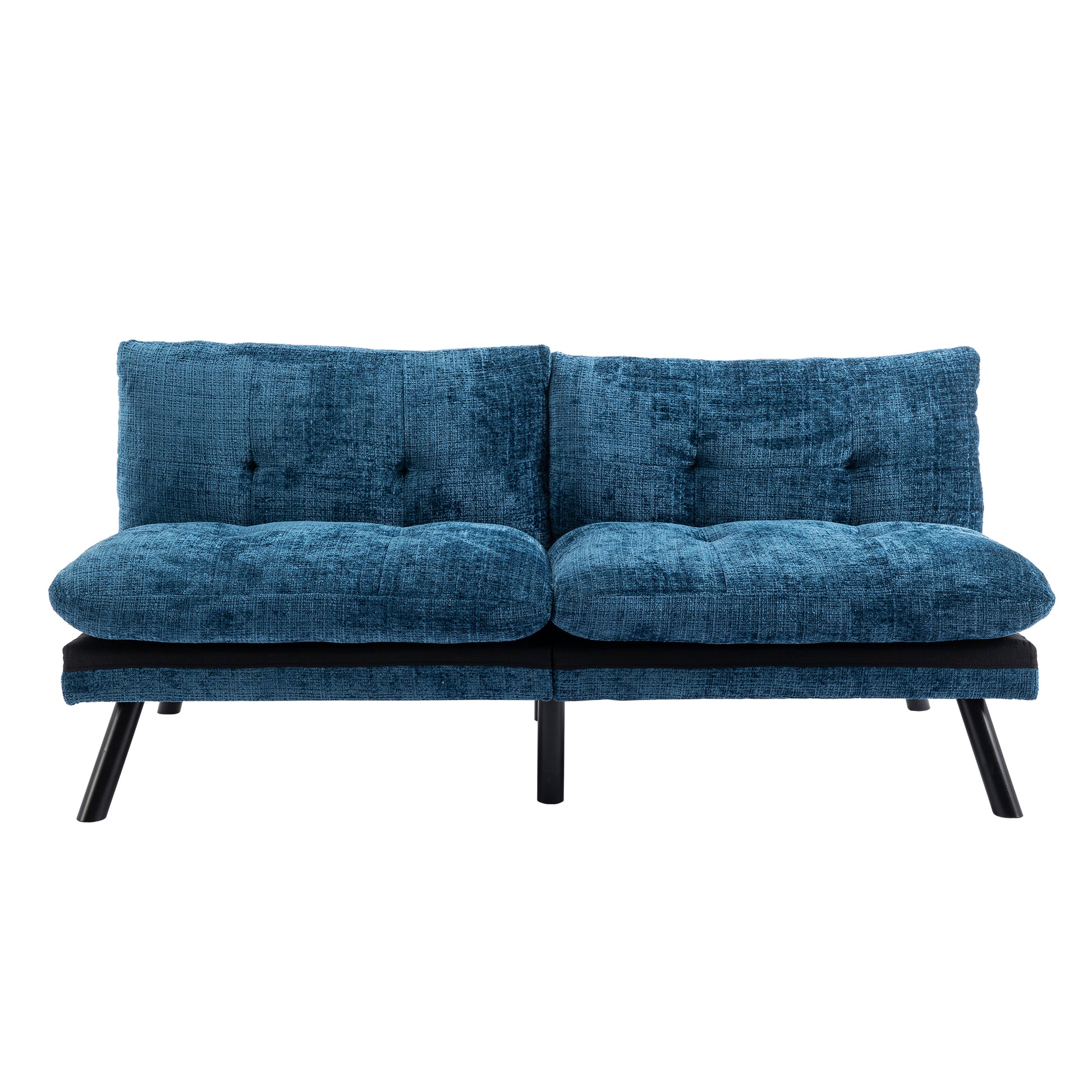 Convertible Sofa Bed Loveseat Futon Bedadjustable Lounge Couch With Metal Legs,Futon Sets For Compact Living Space Chenille Blue Blue Upholstered