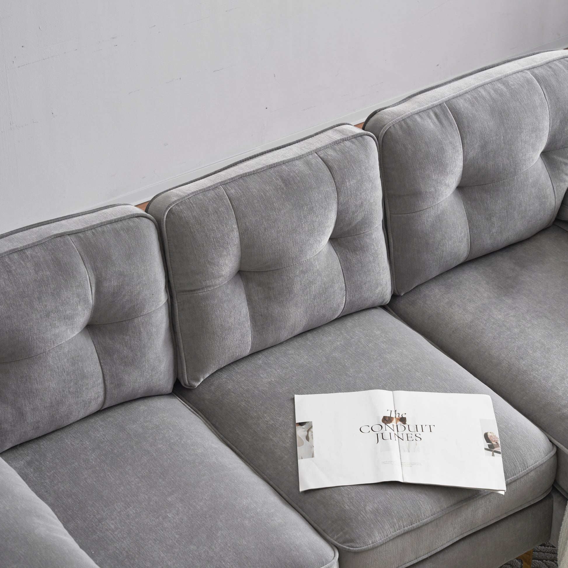 83" Modern Sectional Sofas Couches Velvet L Shaped Couches For Living Room, Bedroom, Light Grey Light Grey Foam Velvet