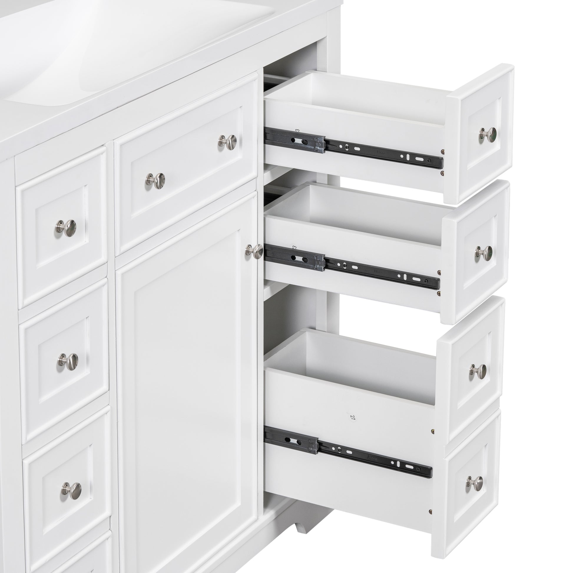 36" Bathroom Vanity Without Sink, Cabinet Base Only, One Cabinet And Six Drawers, White White Solid Wood Mdf