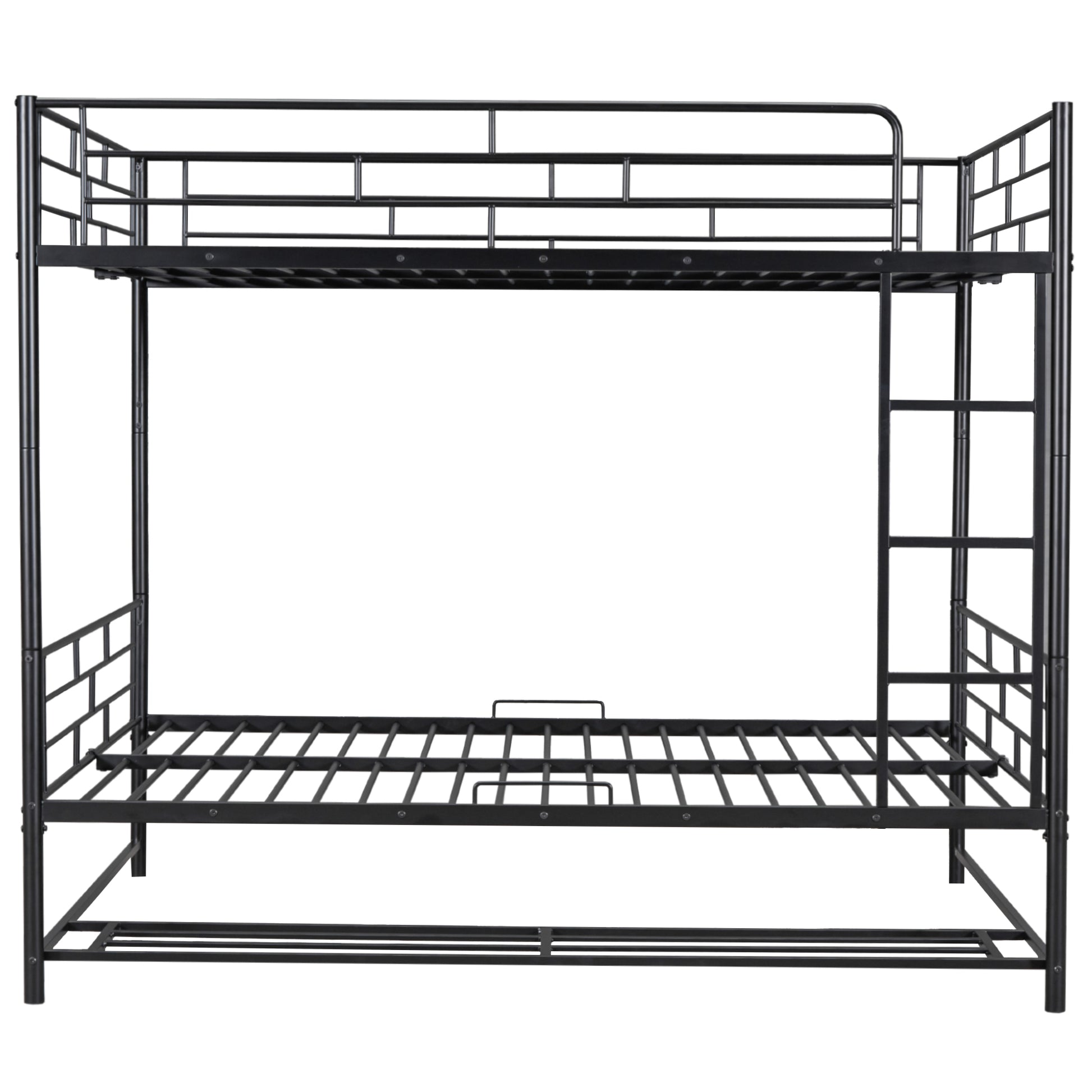 Full Over Full Metal Bunk Bed With Shelf And Guardrails, Black Black Steel