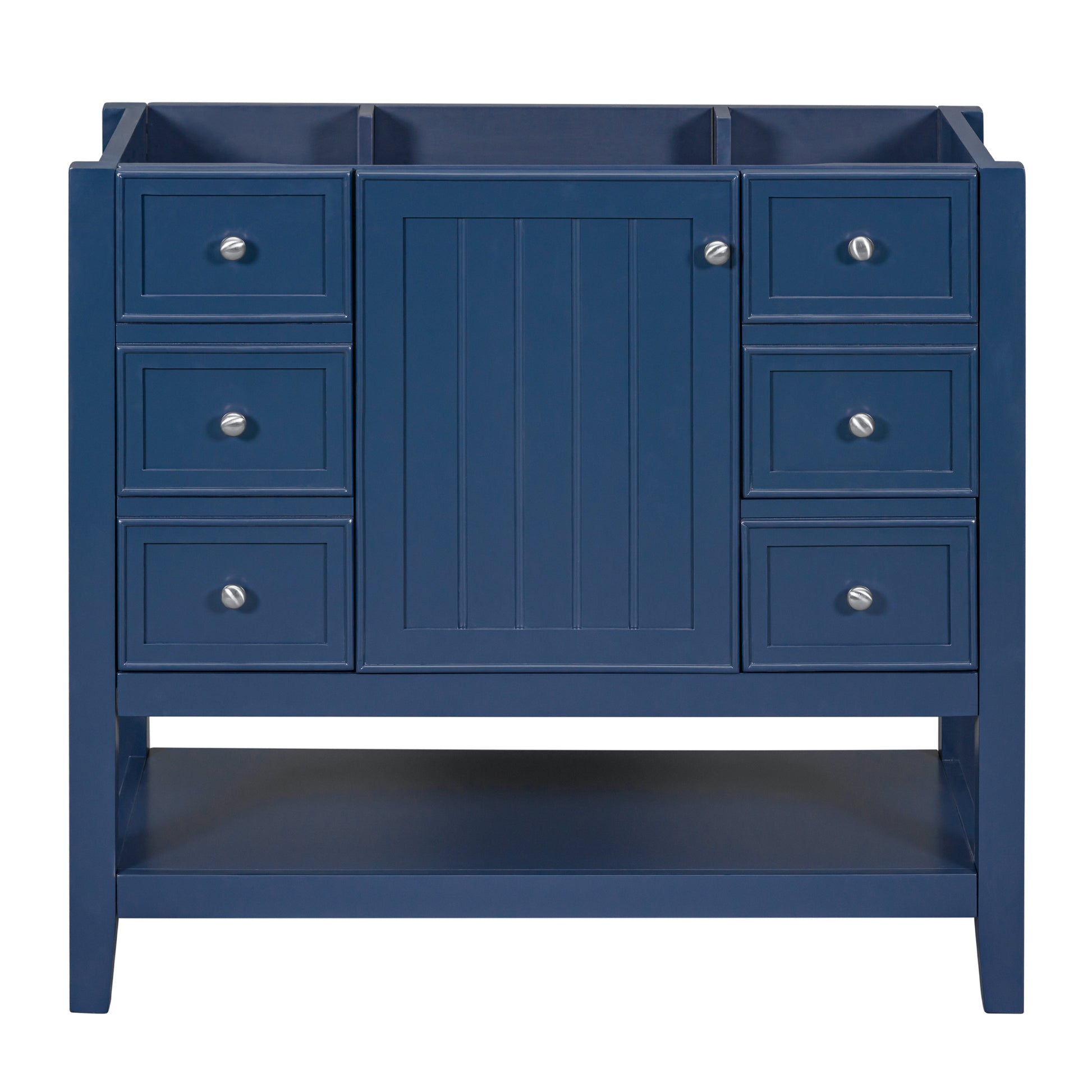 36" Bathroom Vanity Without Sink, Cabinet Base Only, One Cabinet And Three Drawers, Blue Blue Solid Wood Mdf