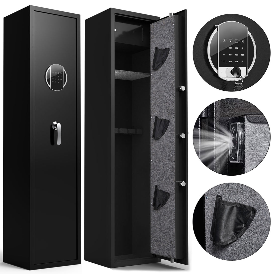 Large Capacity Metal Rifle Safe,Security Cabinet Rifle Safe With Digital Lock ,Quick Access Keypad Long Safe, 4 5 Safe Black Steel