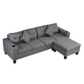Sectional Sofa Set For Living Room With L Shape Chaise Lounge ,Cup Holder And Left Or Right Hand Chaise Modern 4 Seat Grey Fabric