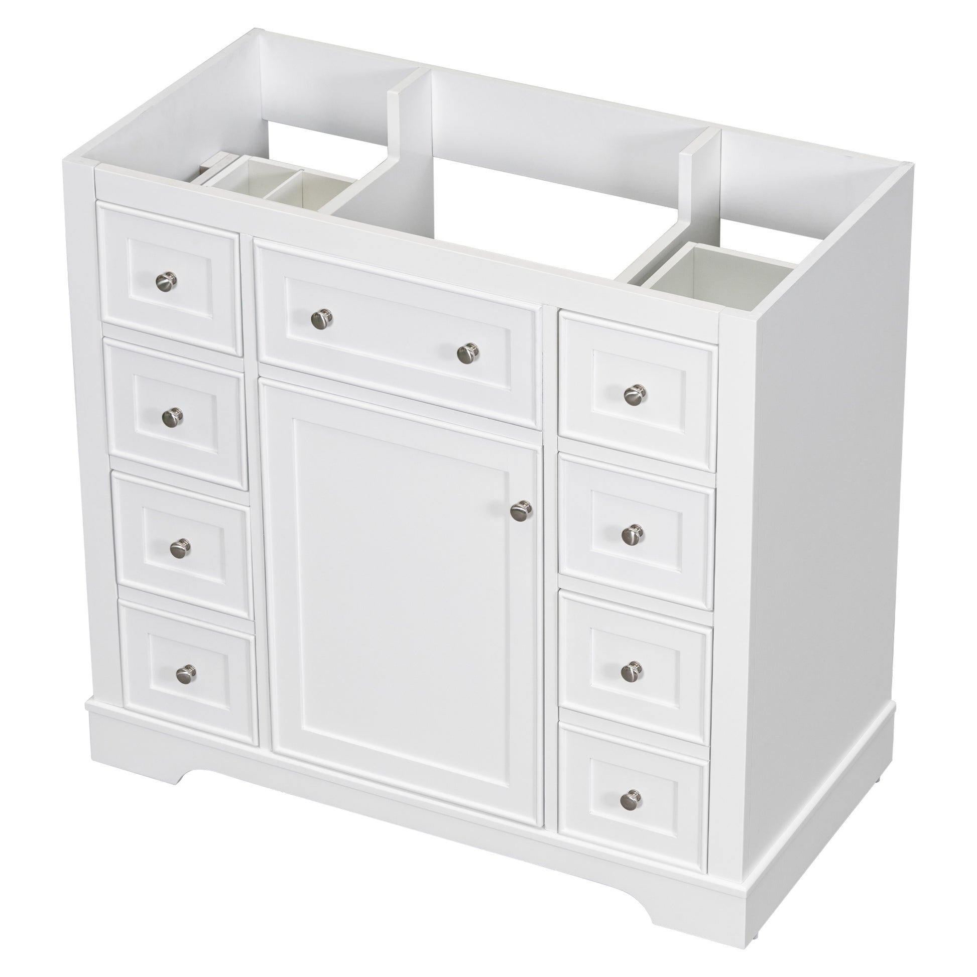 36" Bathroom Vanity Without Sink, Cabinet Base Only, One Cabinet And Six Drawers, White White Solid Wood Mdf