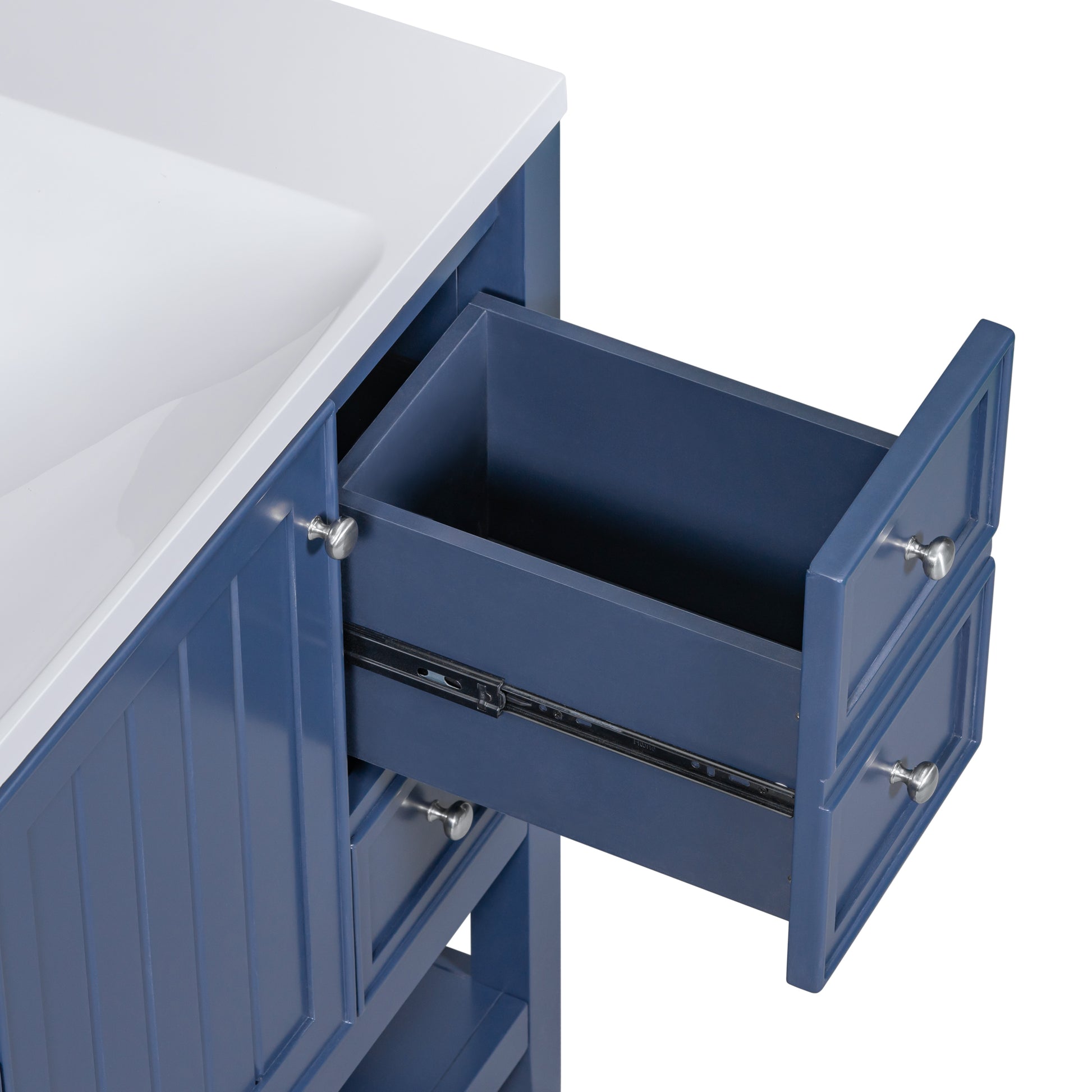 36" Bathroom Vanity With Sink Combo, One Cabinet And Three Drawers, Solid Wood And Mdf Board, Blue Blue Solid Wood Mdf