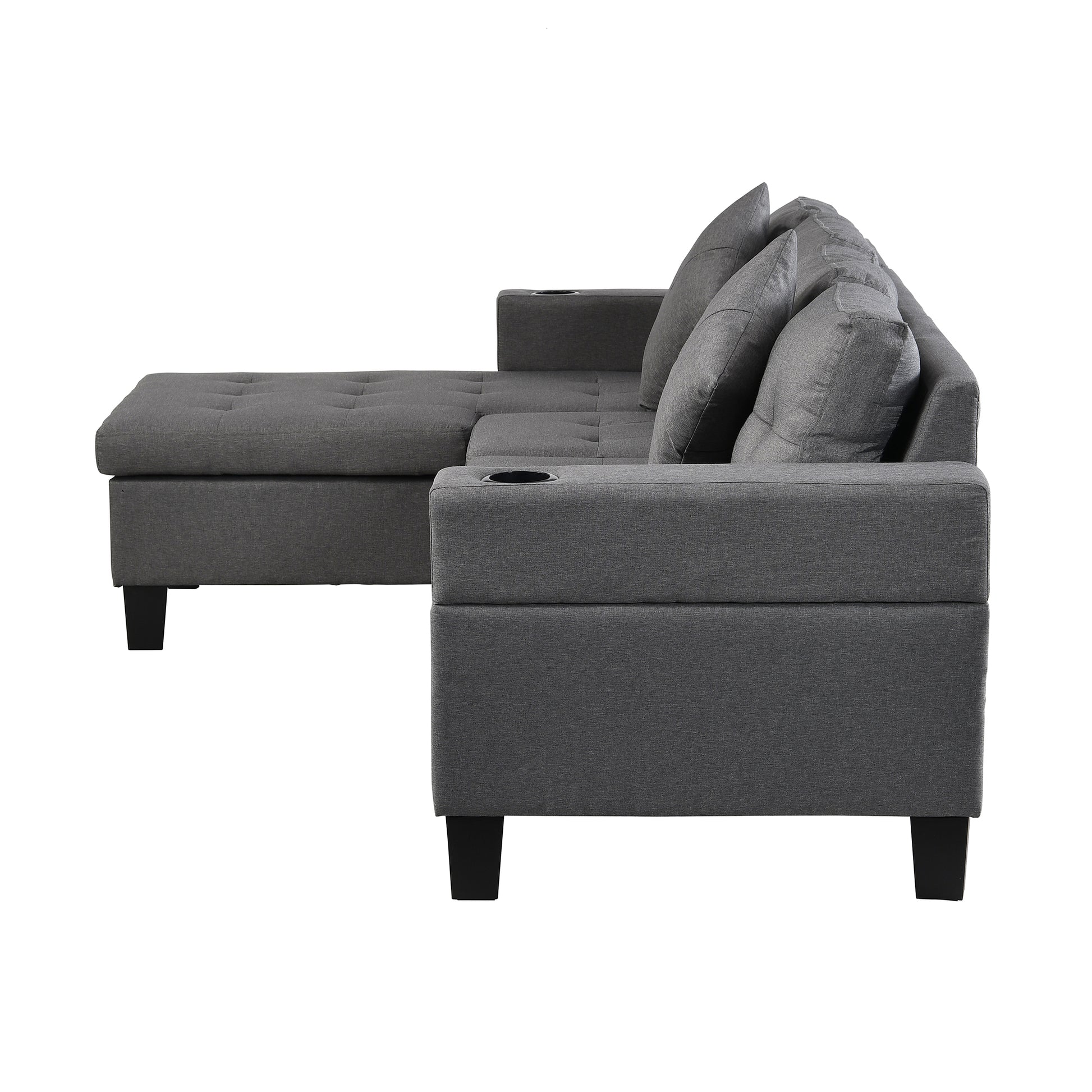 Sectional Sofa Set For Living Room With L Shape Chaise Lounge ,Cup Holder And Left Or Right Hand Chaise Modern 4 Seat Grey Fabric