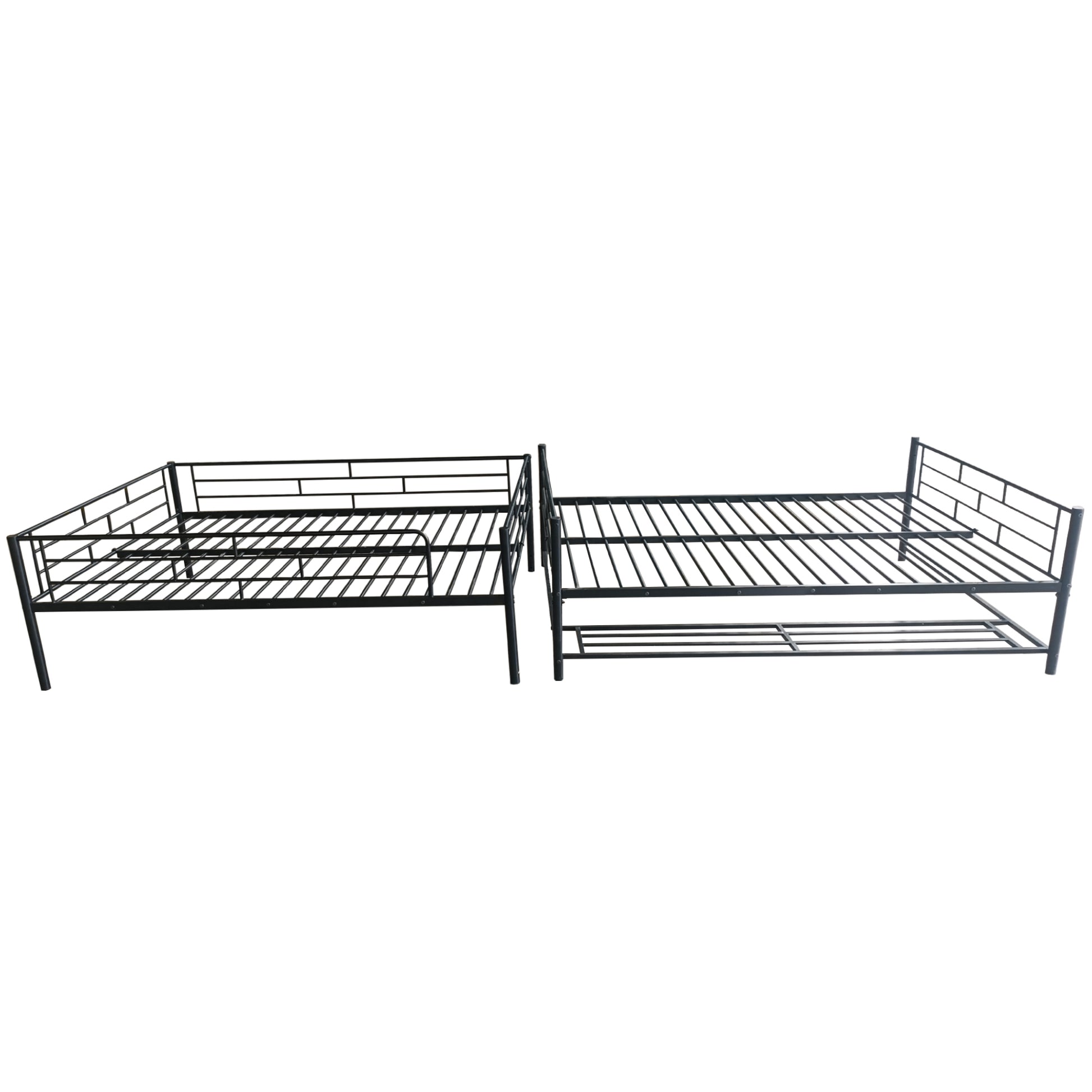 Full Over Full Metal Bunk Bed With Shelf And Guardrails, Black Black Steel