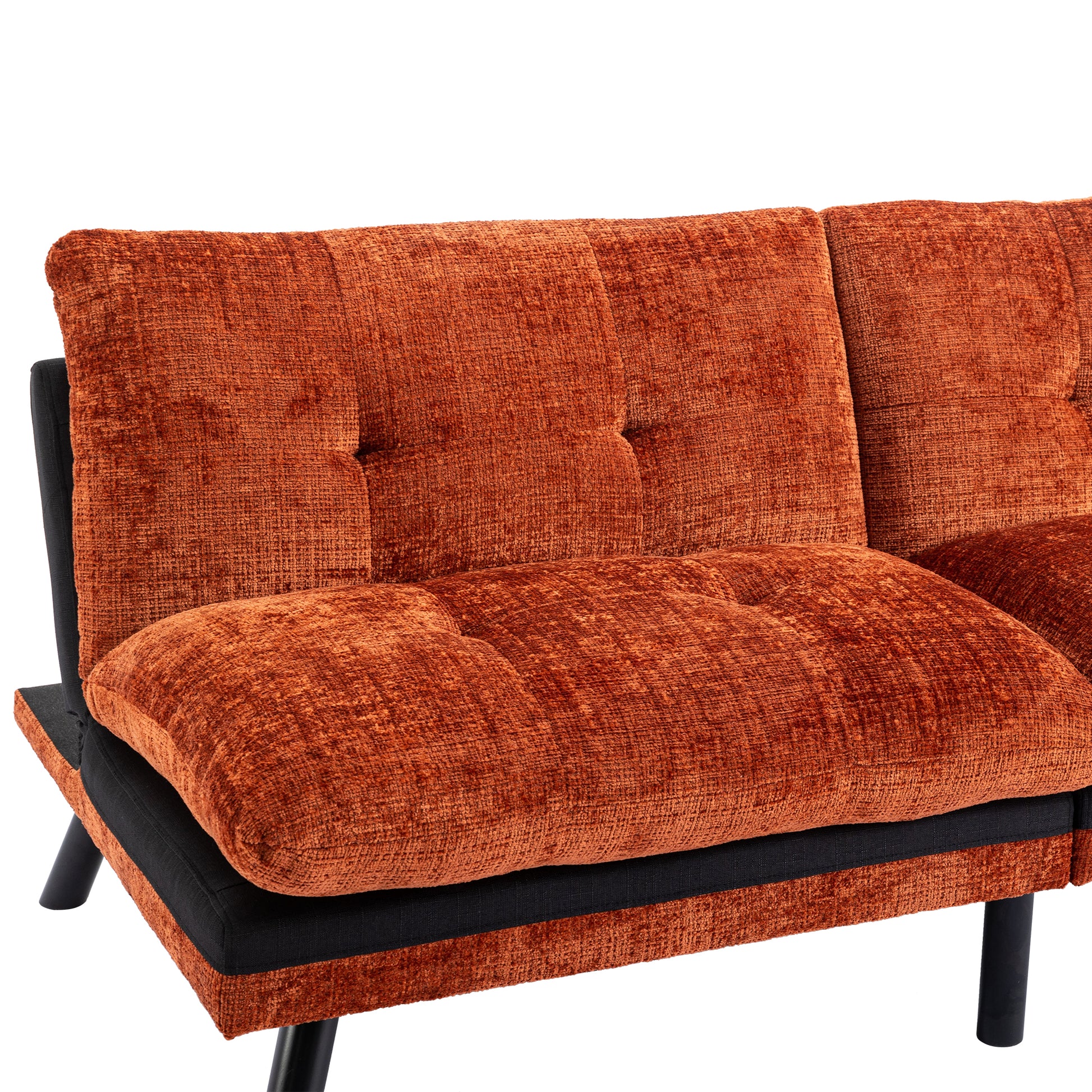 Convertible Sofa Bed Loveseat Futon Bedadjustable Lounge Couch With Metal Legs,Futon Sets For Compact Living Space Chenille Orange Orange Upholstered