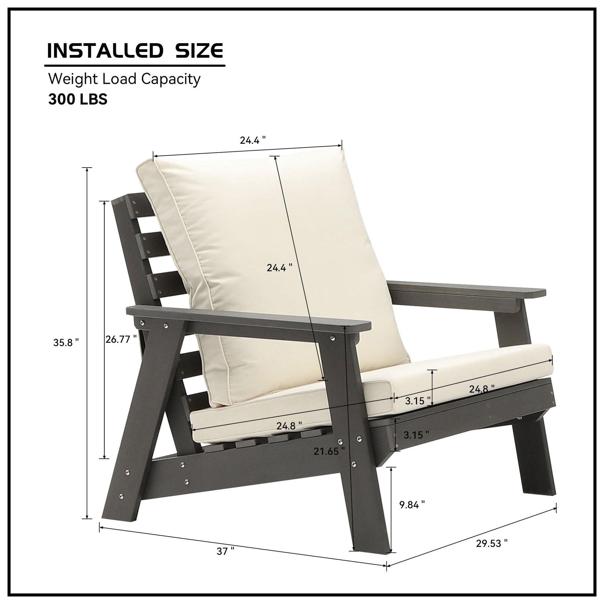 Hips All Weather Outdoor Single Sofa With Cushion, Sofa Set For Porch, Poolside, Terrace, And Yard Armchair Grey Beige Grey Hdpe