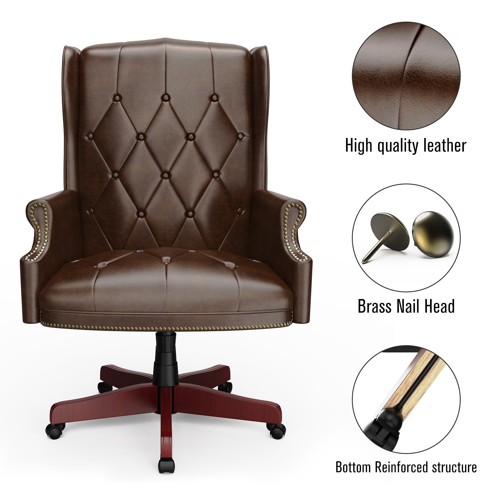 330Lbs Executive Office Chair, Ergonomic Design High Back Reclining Comfortable Desk Chair Brown Brown Pu Leather