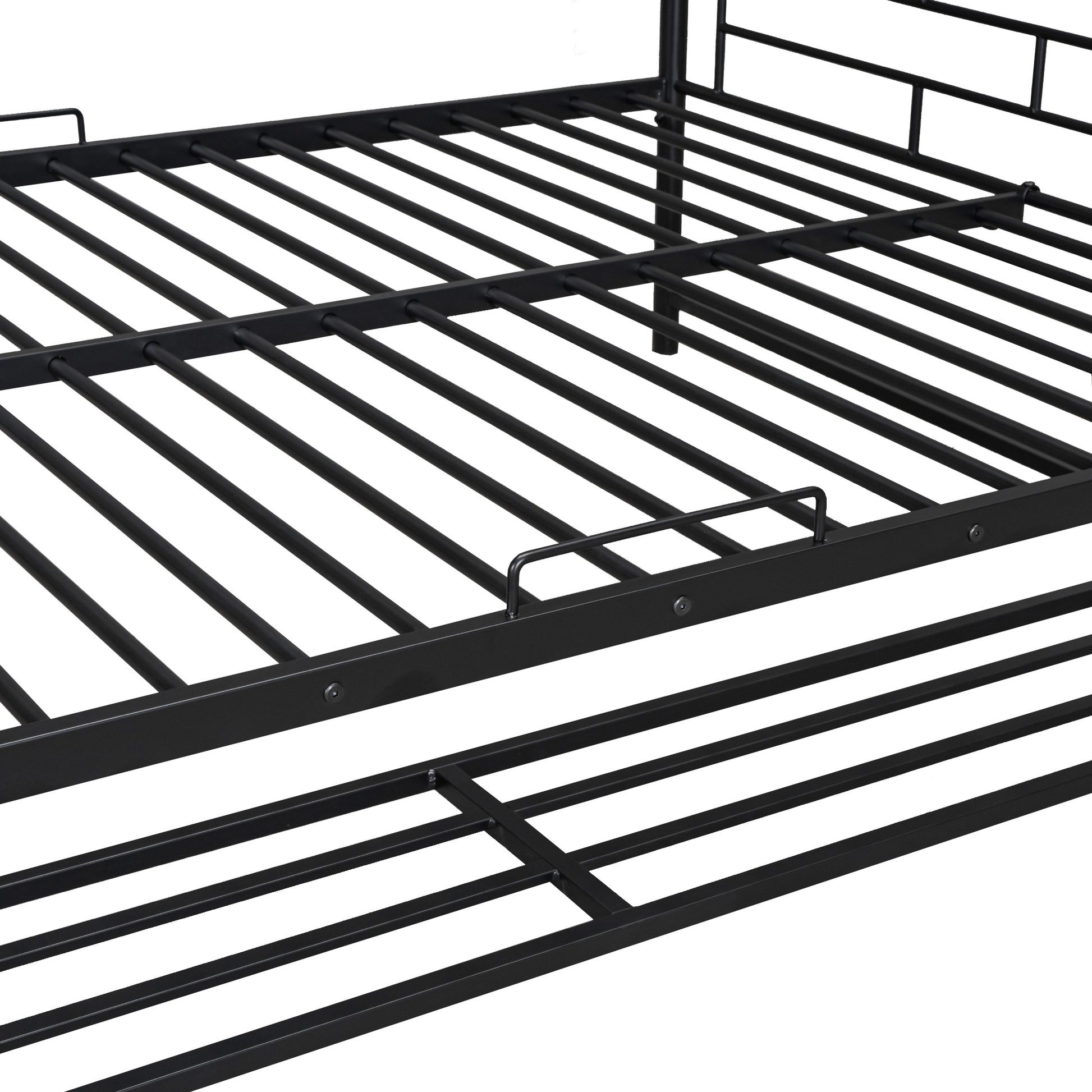 Full Over Full Metal Bunk Bed With Shelf And Guardrails, Black Black Steel