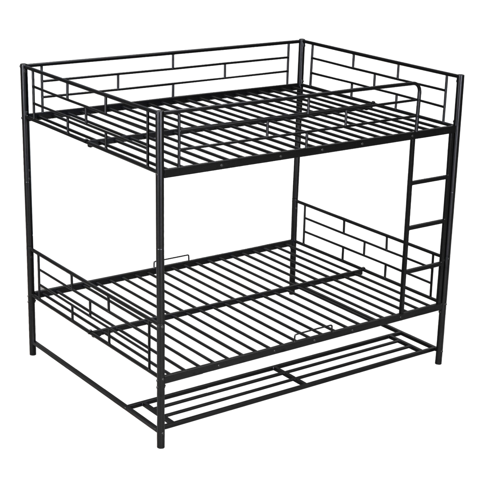 Full Over Full Metal Bunk Bed With Shelf And Guardrails, Black Black Steel