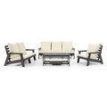 Hips All Weather Outdoor Single Sofa With Cushion, Sofa Set For Porch, Poolside, Terrace, And Yard Armchair Grey Beige Grey Hdpe