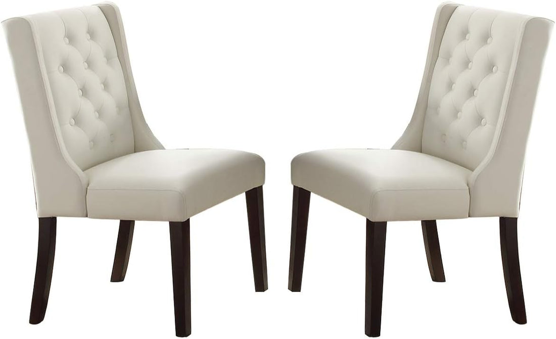 Modern Faux Leather White Tufted Set Of 2 Chairs Dining Seat Chair Birch Wood White Brown Dining Room Foam Contemporary,Modern Dining Chairs Birch Tufted Back Mdf