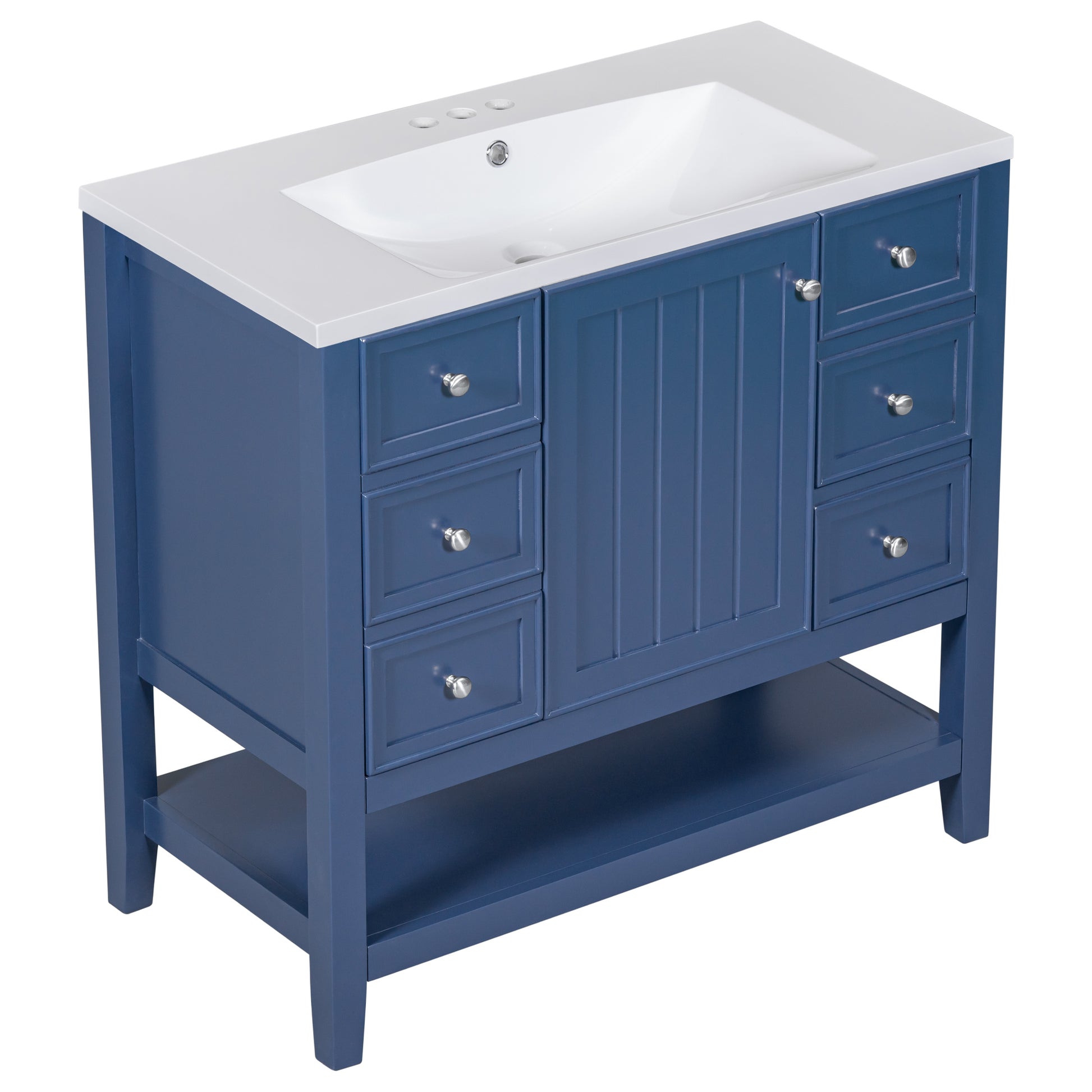 36" Bathroom Vanity With Sink Combo, One Cabinet And Three Drawers, Solid Wood And Mdf Board, Blue Blue Solid Wood Mdf