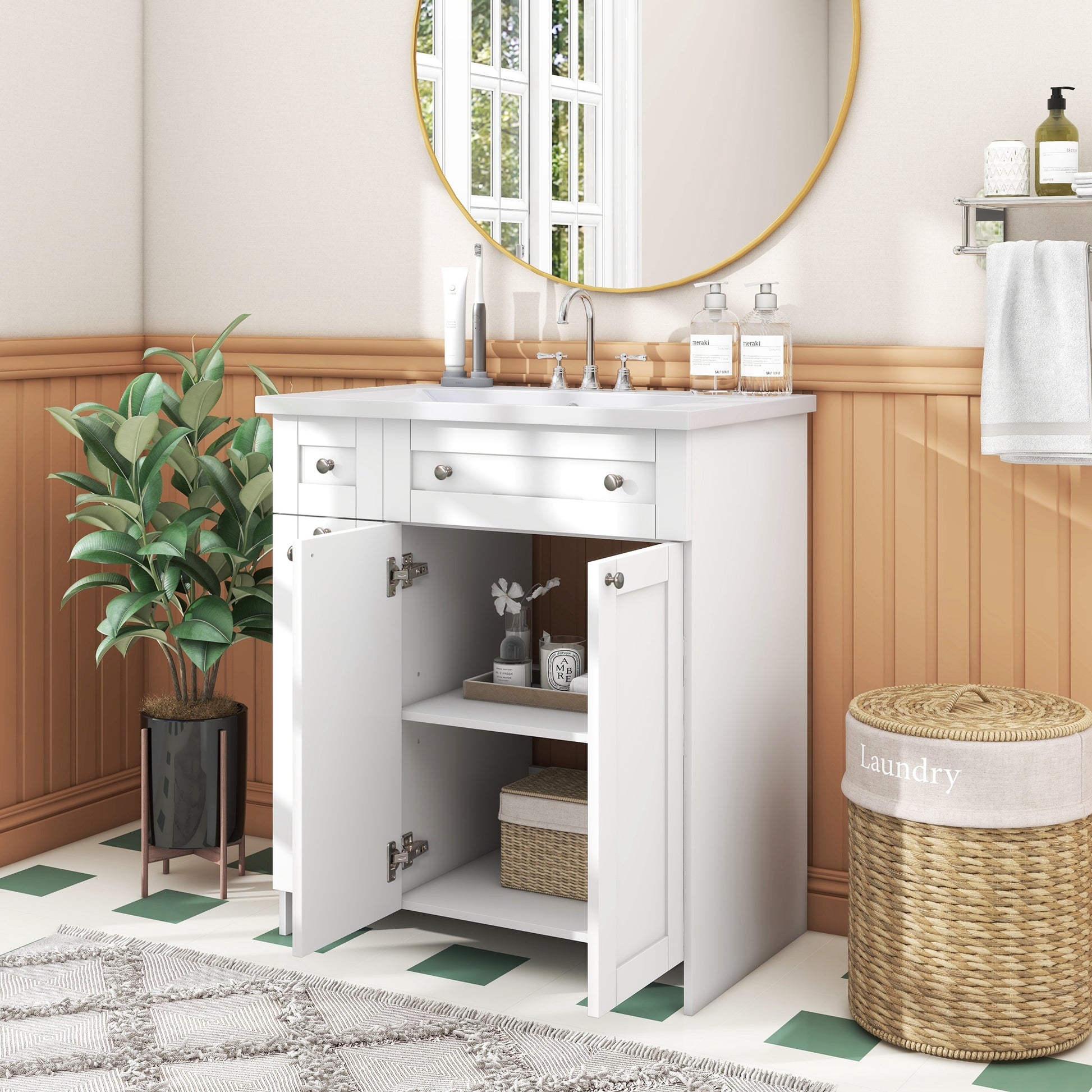 30" White Bathroom Vanity With Single Sink ,Combo Cabinet Undermount Sink,Bathroom Storage Cabinet Vanities White Mdf