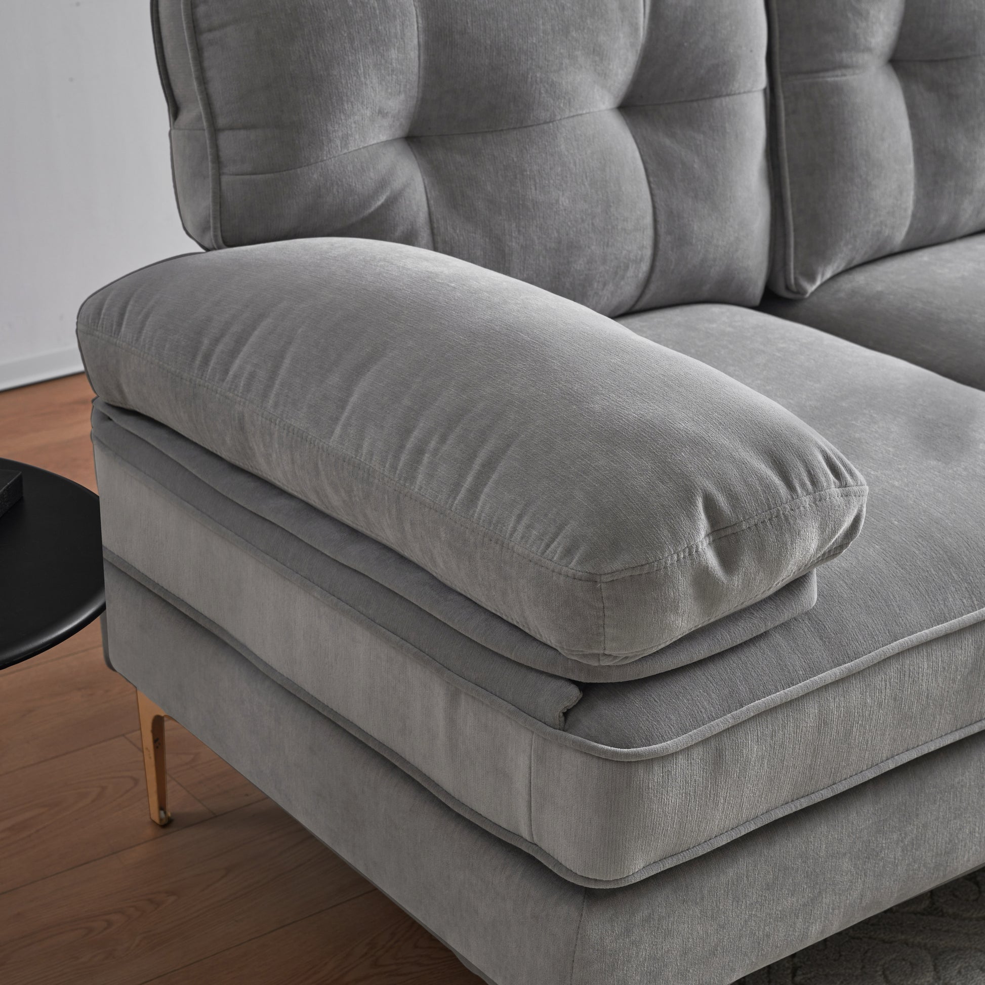 83" Modern Sectional Sofas Couches Velvet L Shaped Couches For Living Room, Bedroom, Light Grey Light Grey Foam Velvet