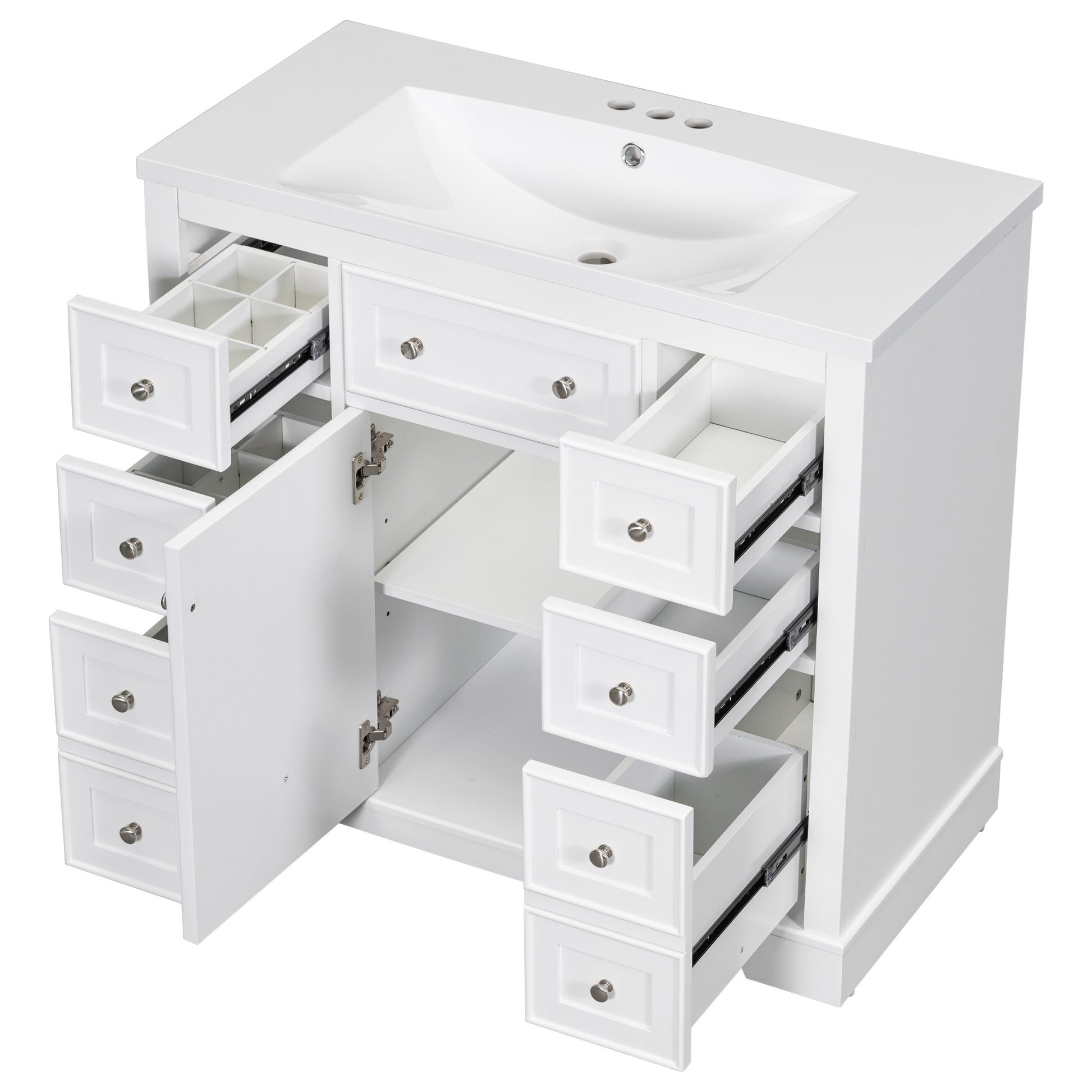 36" Bathroom Vanity With Sink Combo, One Cabinet And Six Drawers, Solid Wood And Mdf Board, White White Solid Wood Mdf