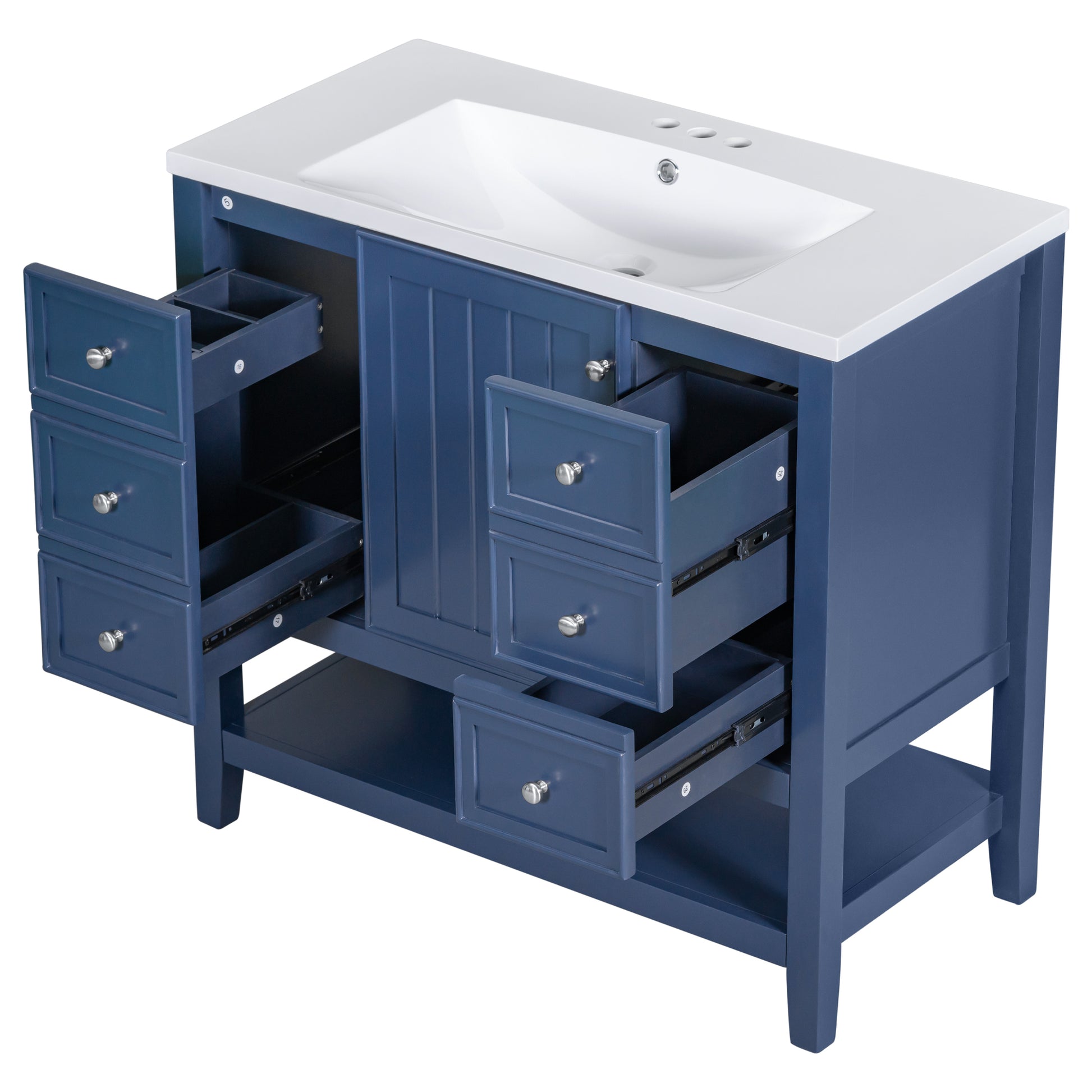 36" Bathroom Vanity With Sink Combo, One Cabinet And Three Drawers, Solid Wood And Mdf Board, Blue Blue Solid Wood Mdf