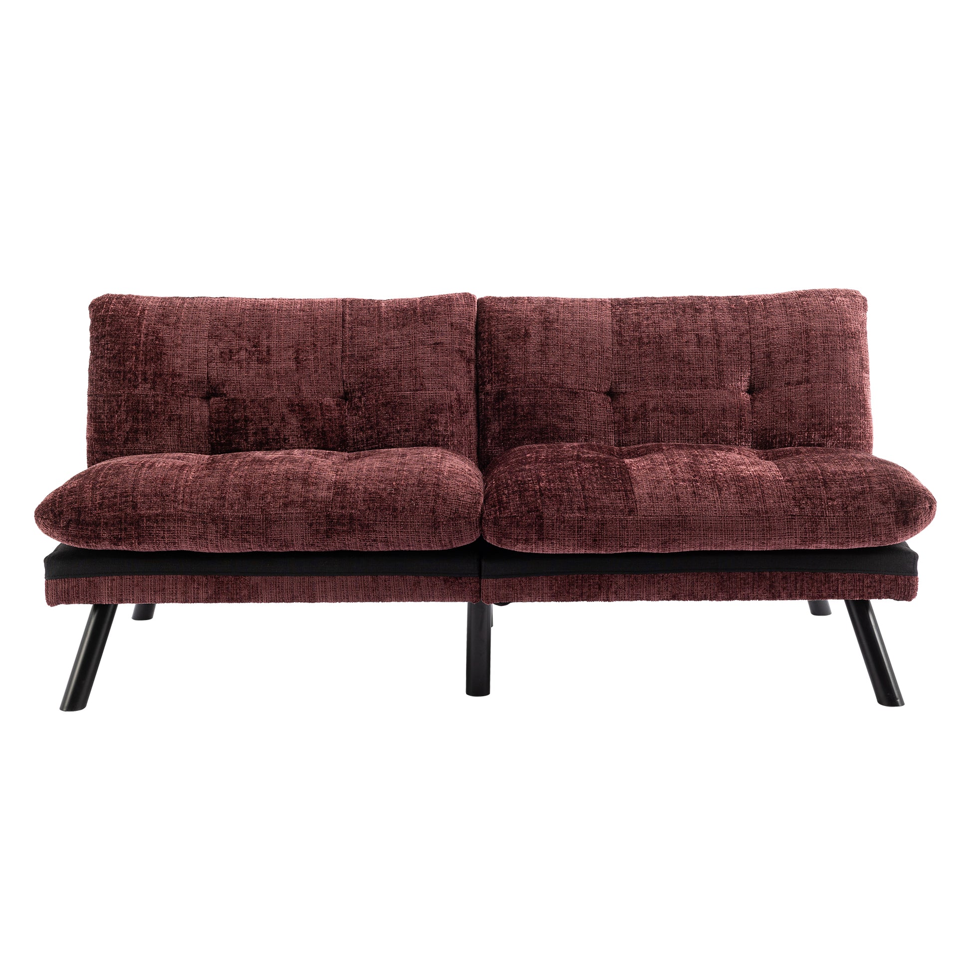 Convertible Sofa Bed Loveseat Futon Bedadjustable Lounge Couch With Metal Legs,Futon Sets For Compact Living Space Chenille Wine Red Wine Red Upholstered