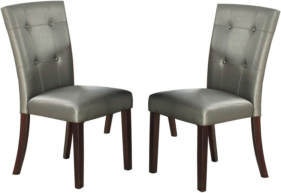 Modern Parson Chairs Silver Faux Leather Tufted Set Of 2 Side Chairs Dining Seatings Silver Brown Dining Room Contemporary,Modern Dining Chairs Birch Tufted Back Mdf