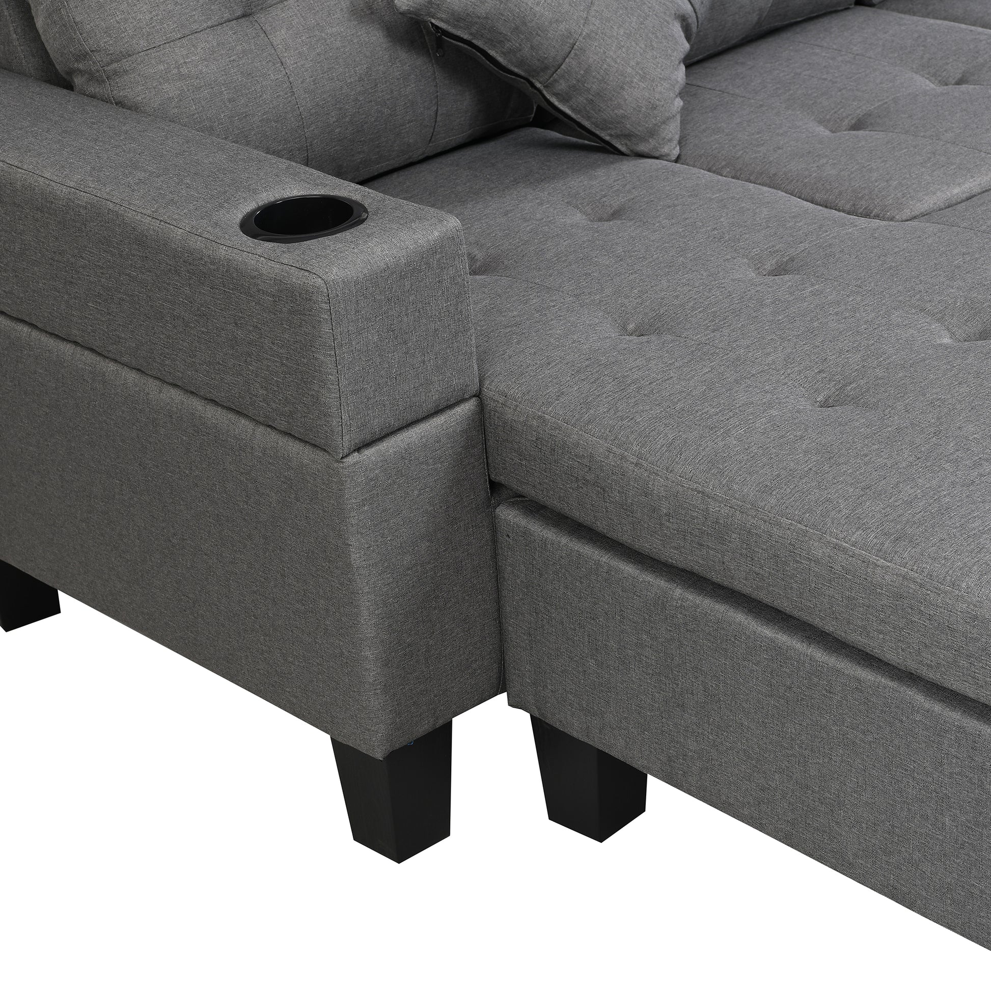 Sectional Sofa Set For Living Room With L Shape Chaise Lounge ,Cup Holder And Left Or Right Hand Chaise Modern 4 Seat Grey Fabric
