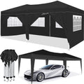 10'X20' Ez Pop Up Canopy Outdoor Portable Party Folding Tent With 6 Removable Sidewalls Carry Bag 4Pcs Weight Bag Black Metal